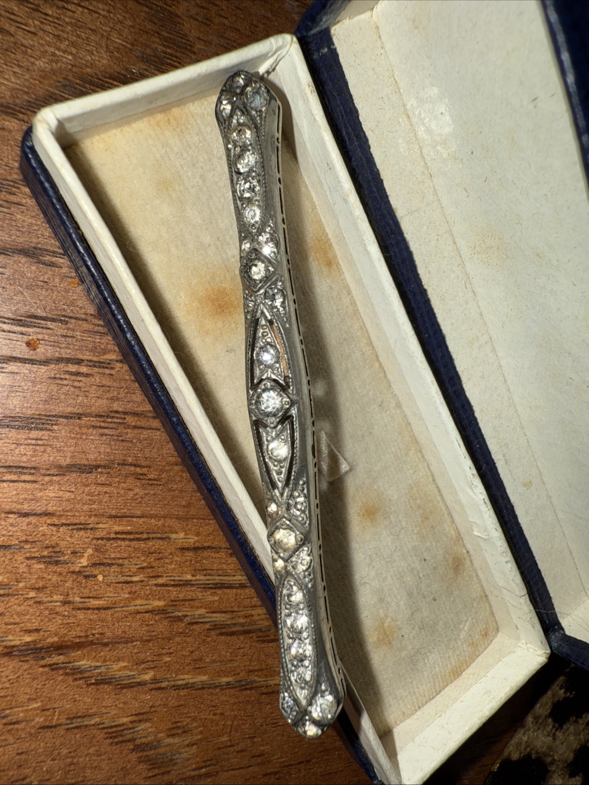 Vtg 1920’s ART DECO Paste Set Brooch Pin Silverite in Original Box