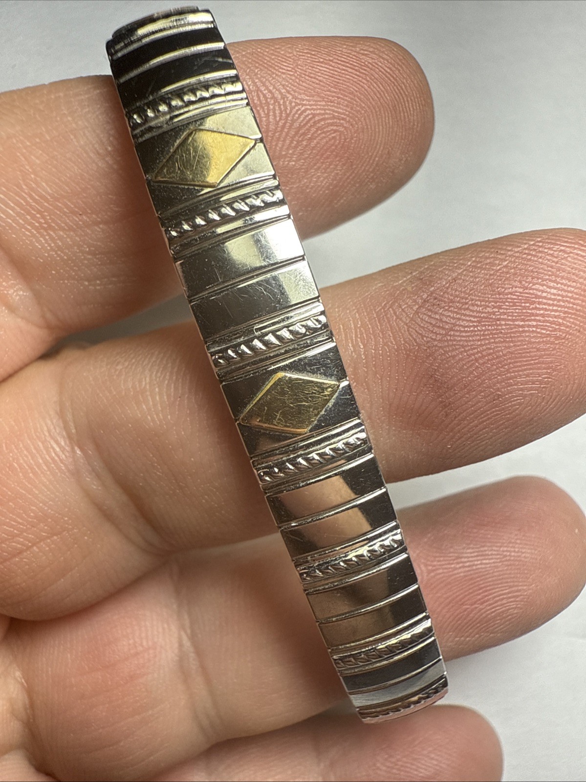 Bracelet MILOR Italy 14k Gold Accents And Stainless Steal Stretch Expanding 9mm