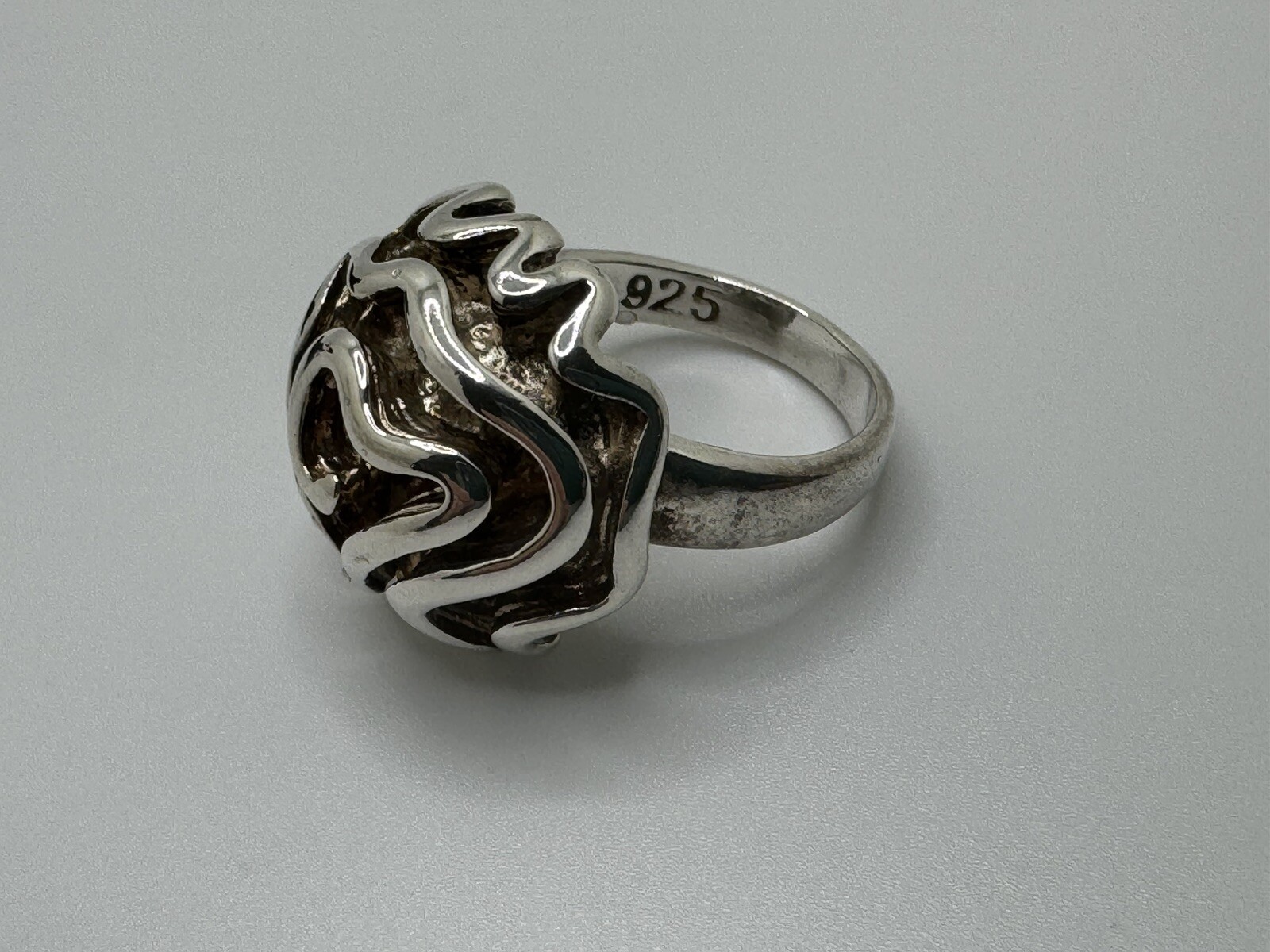 SOLID STERLING SILVER MODERNIST BRUTALIST SWIRL ROSE FLOWER RING 925 8G VINTAGE