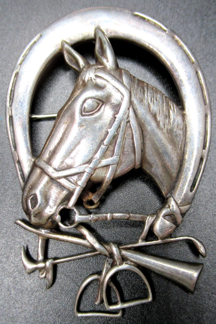RALPH LAUREN Sterling Silver 925 Equestrian Horse Horseshoe Vintage Pin Brooch