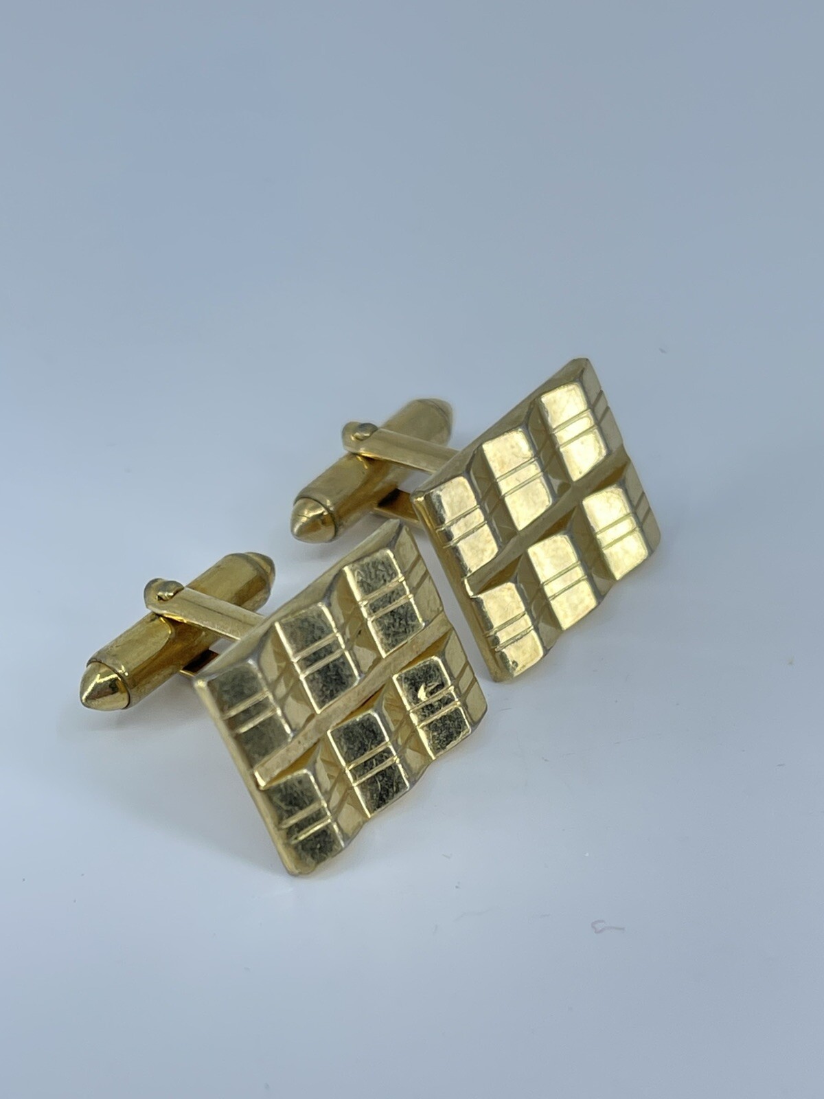Vintage Hadley 10K RGP cufflinks gold tone louver design etched accent 7/8″