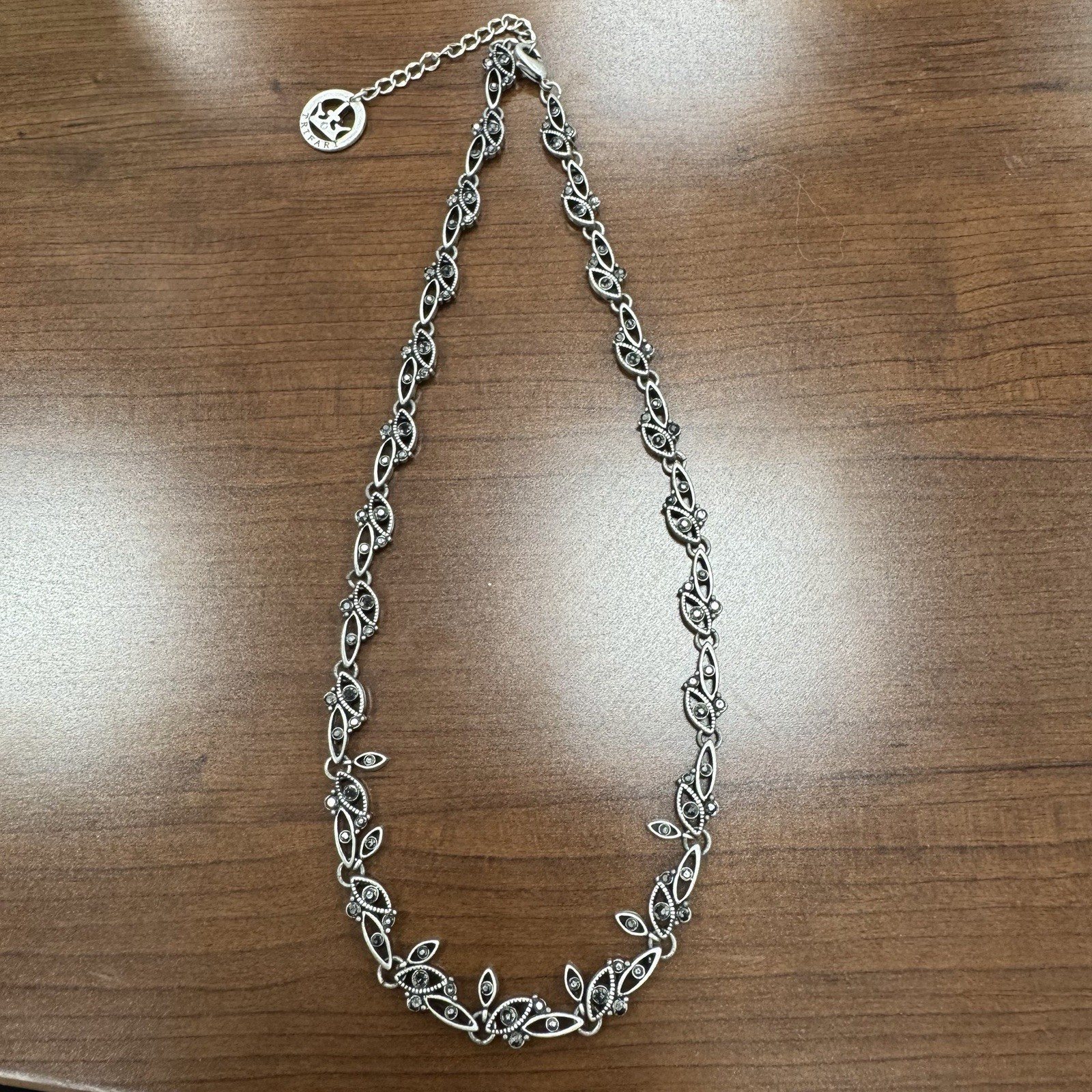 Crown Trifari Necklace Silver Tone With Marcasite 15.5 in – 17.5 in Adjustable