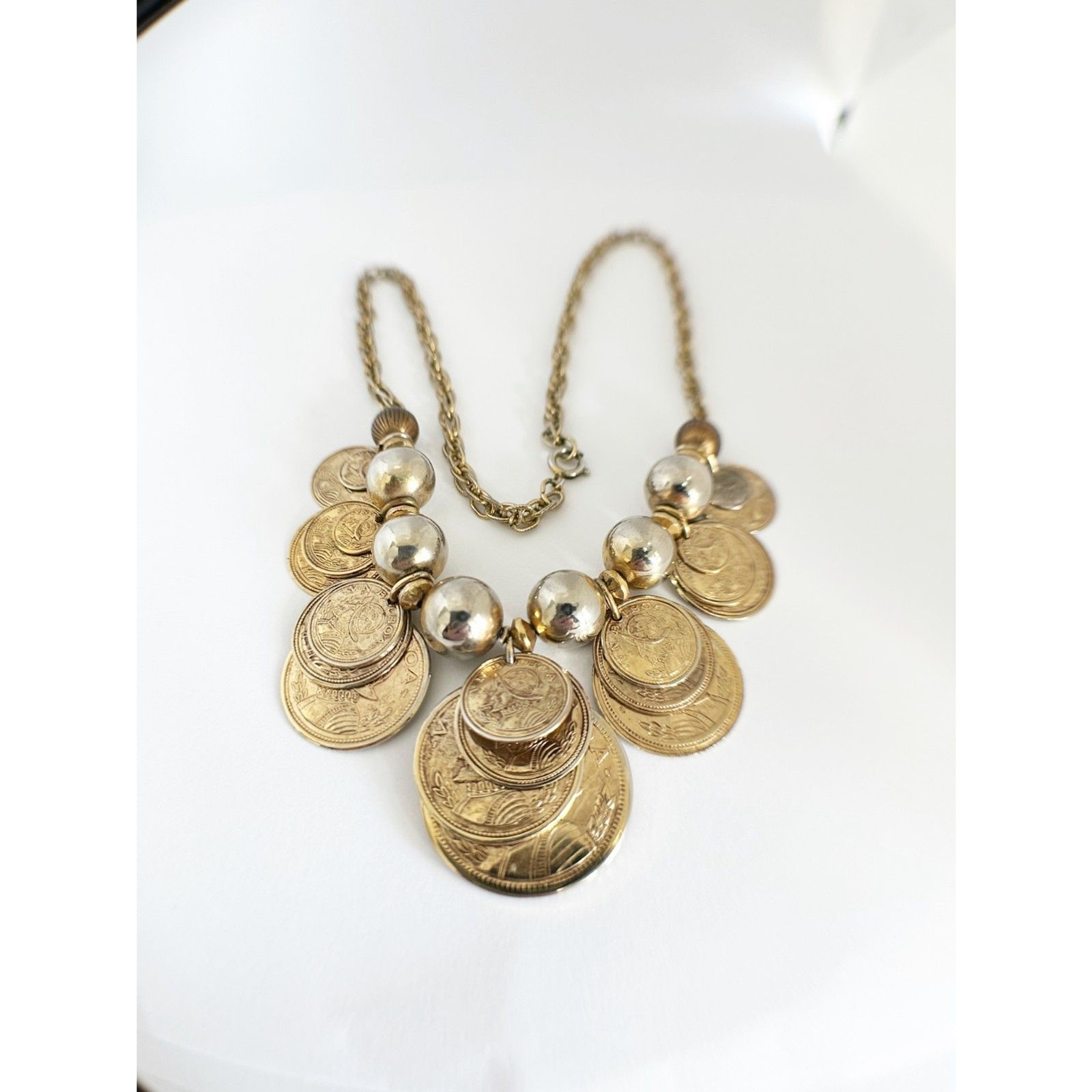 Vintage Coin Necklace VN BALBOA Spanish Treasure Gold Tone