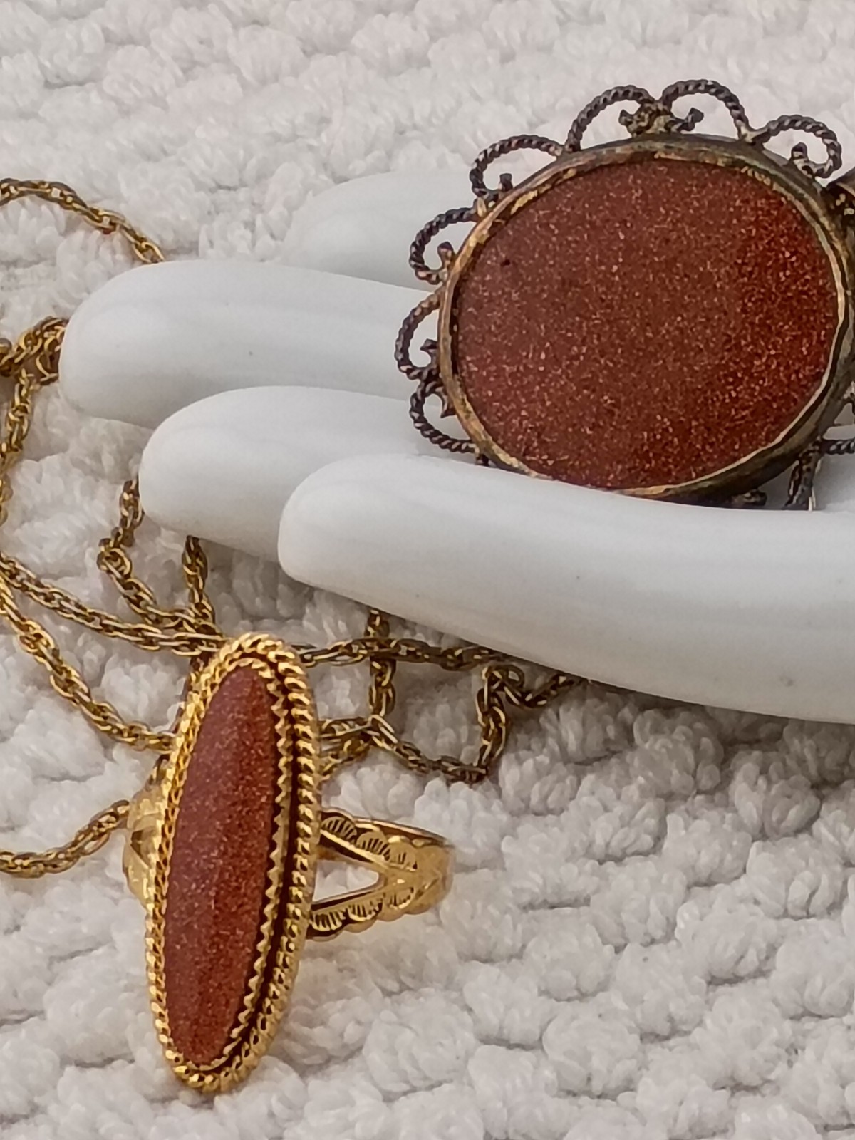 Vintage Goldstone Ring and Goldstone Pendant and Chain