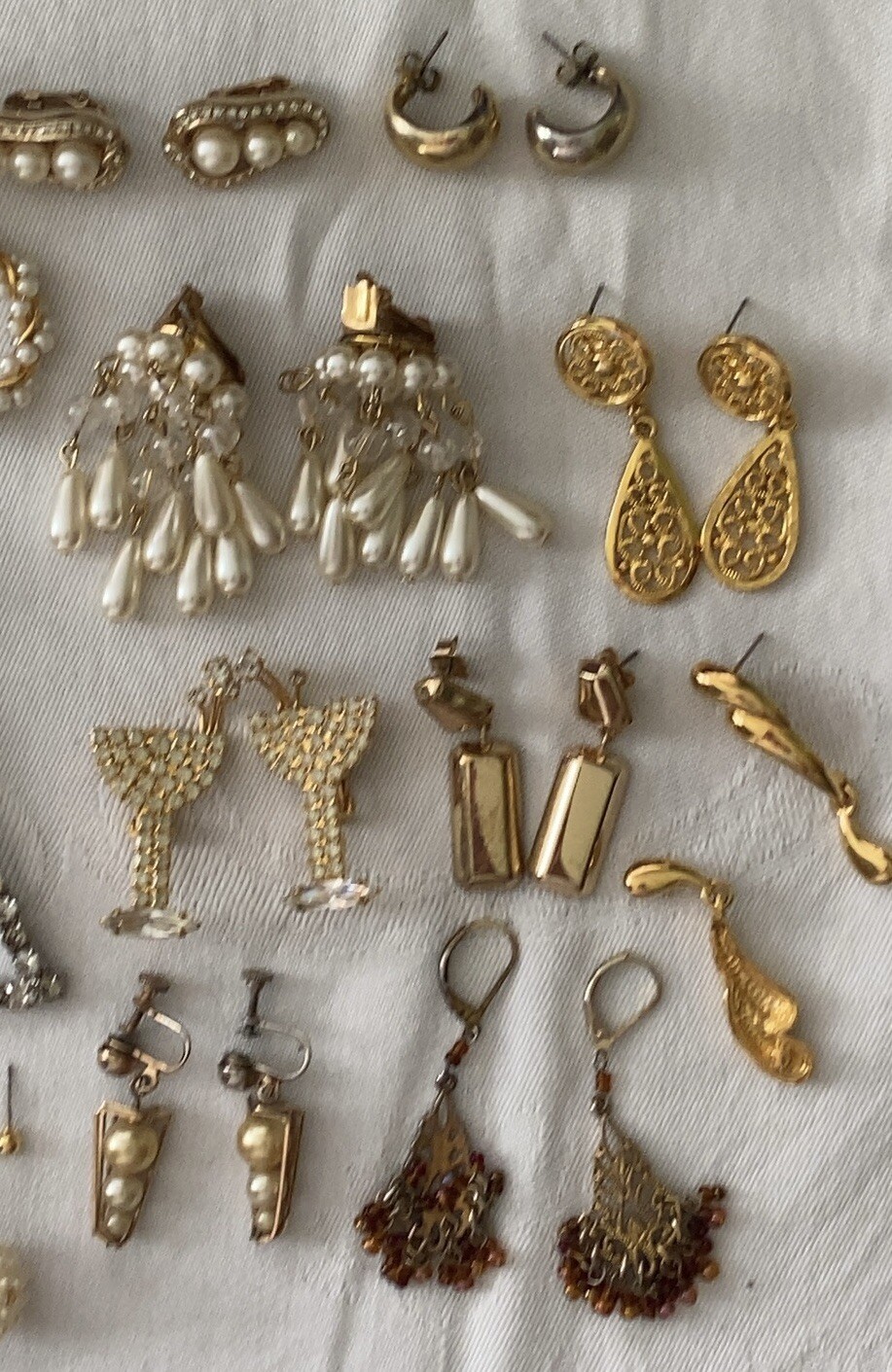 Vintage Earring Lot 40 Clip Dangle Statement Screw Sparkle Cocktail Wear Signed