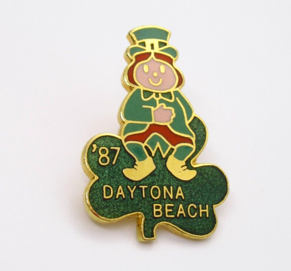 Vintage 1987 Daytona Beach Leprechaun Pin St. Patrick’s Day Shamrock Luck