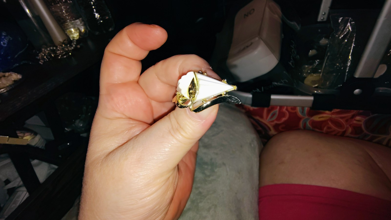 Triangle Ivory And Gold Enamel Clip-on Screw On Earrings