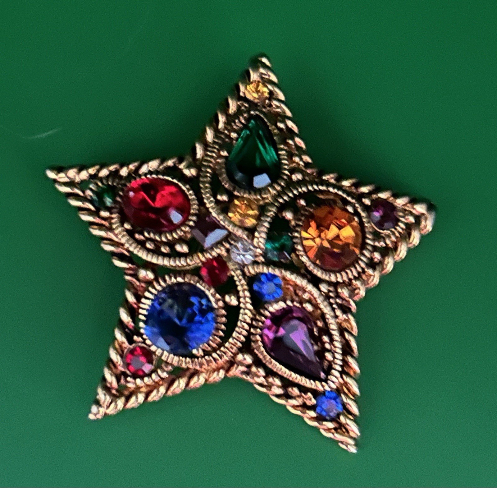 Vintage Christopher Radko La Roco Star Brooch With Multi Colored Rhinestones