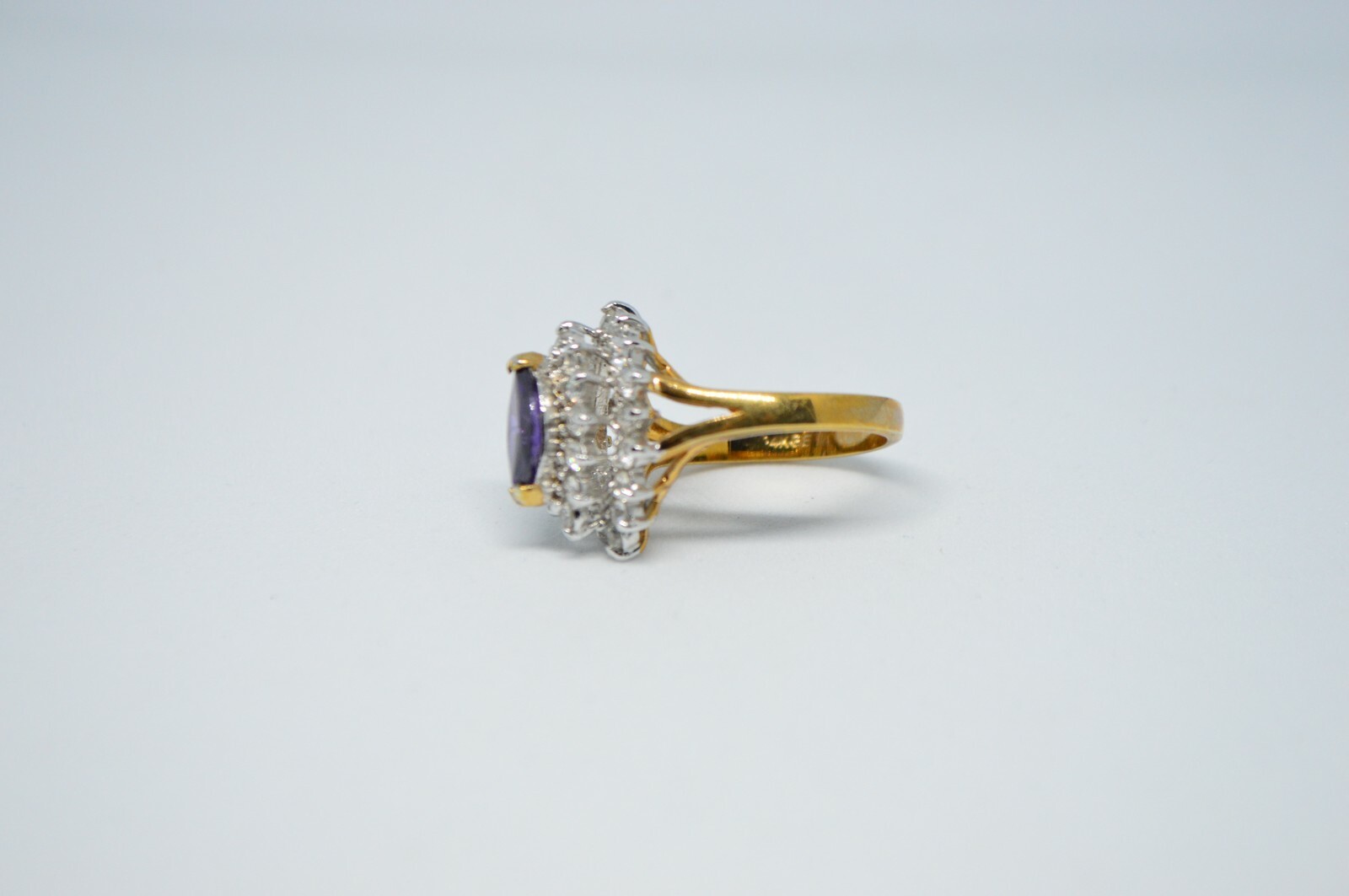 Purple Clear Glass Rhinestone Cocktail 14kt Gold Plated HGE Ring Size 7.5