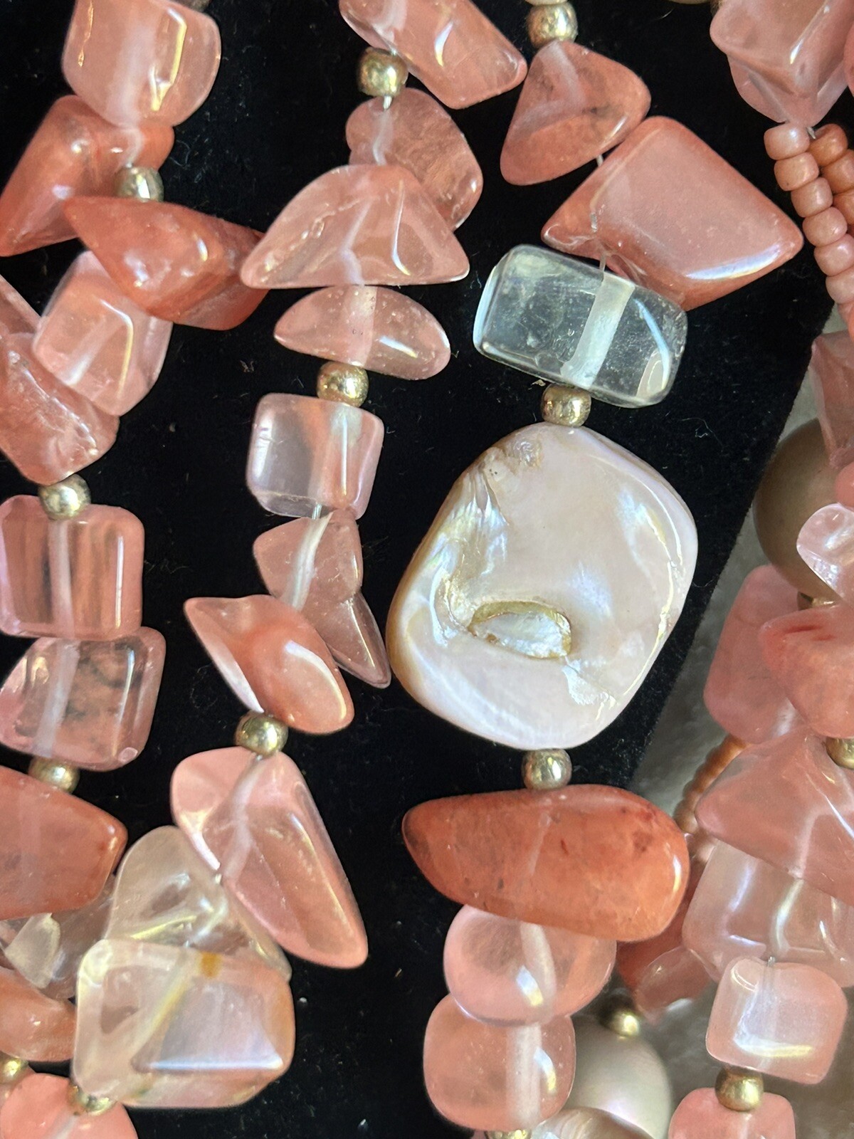 Erica Lyons MultiStrand Pink Mother of Pearl with Red Quartz, Stunning Necklace!