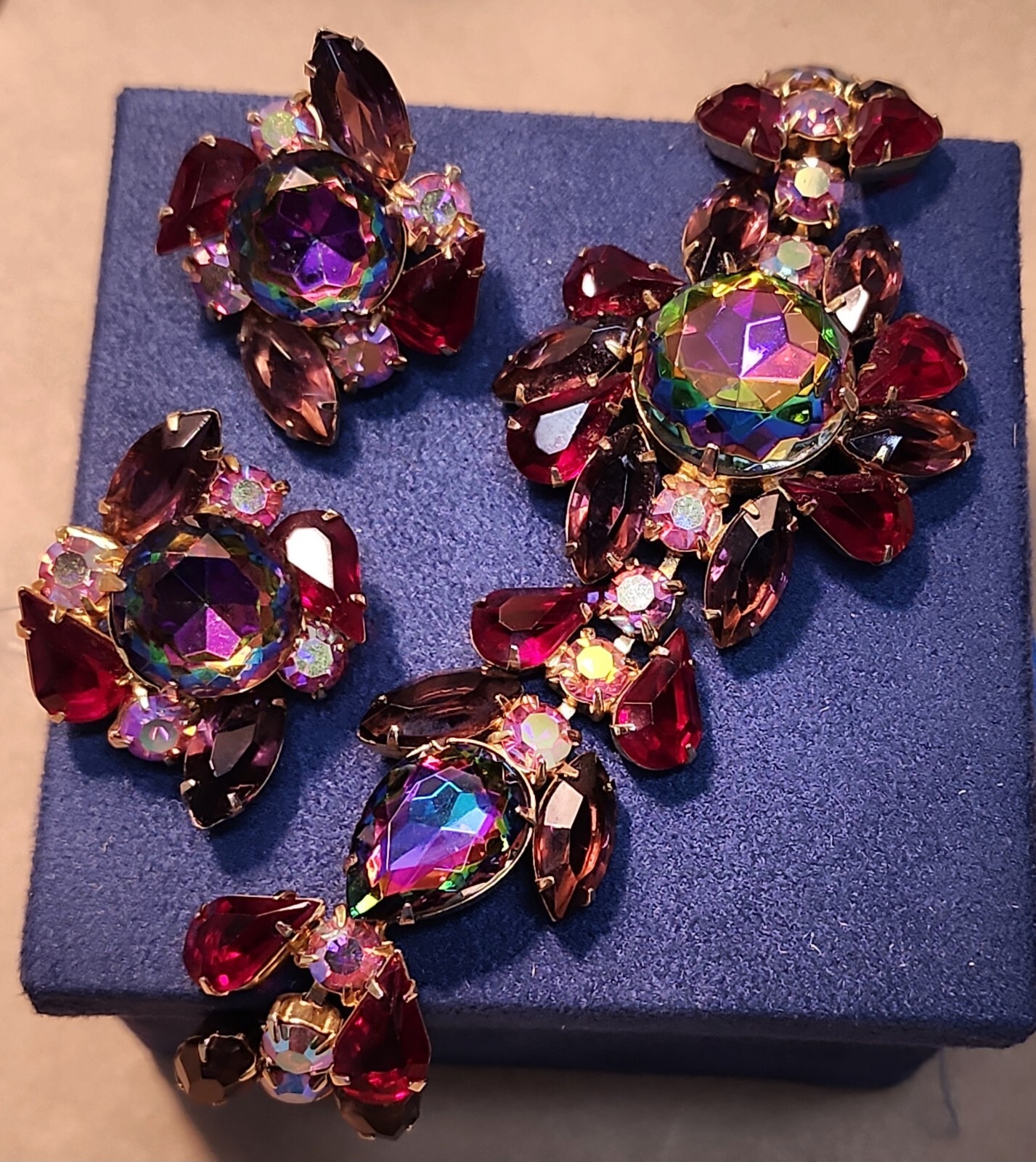 Vintage Juliana Amethyst Red Watermelon Vitrail AB Demi Parure Bracelet Earrings