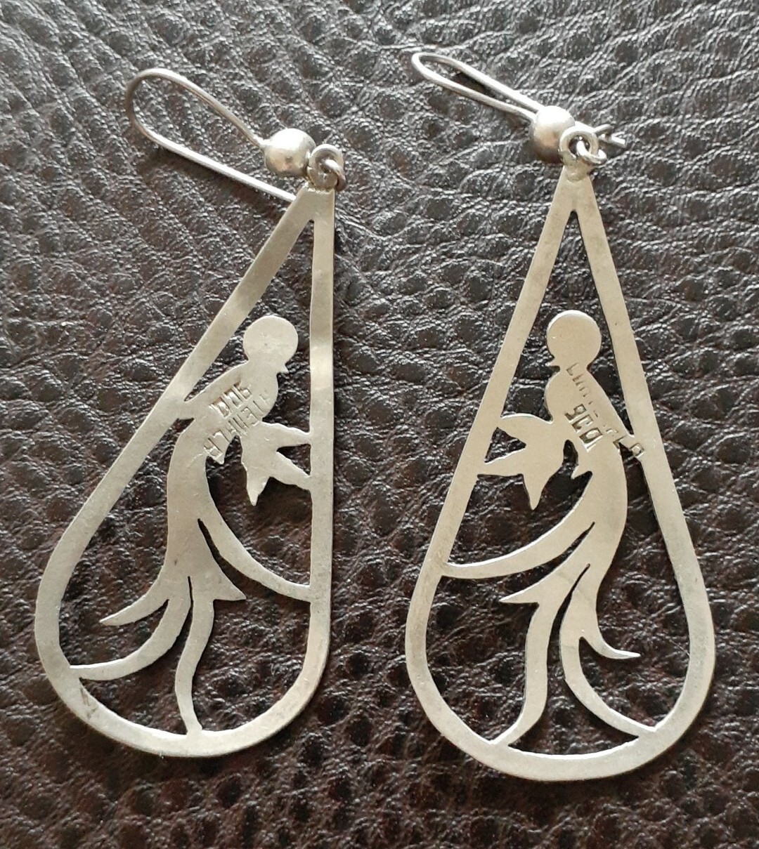 Vintage Guatemala 900 Silver Bird Of Paradise Pendant Earrings Set