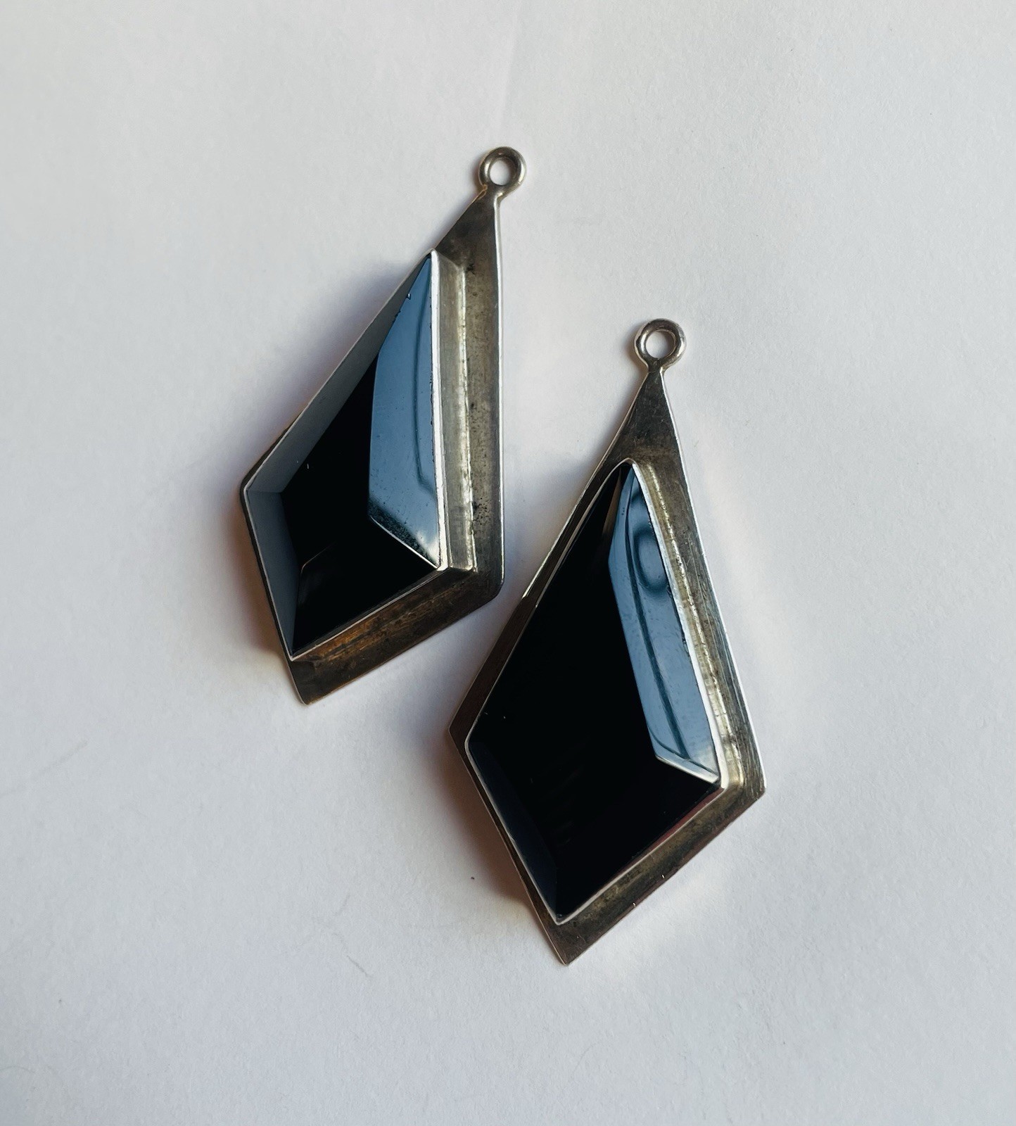 VINTAGE silver Earrings TAXCO black onyx large modernist style
