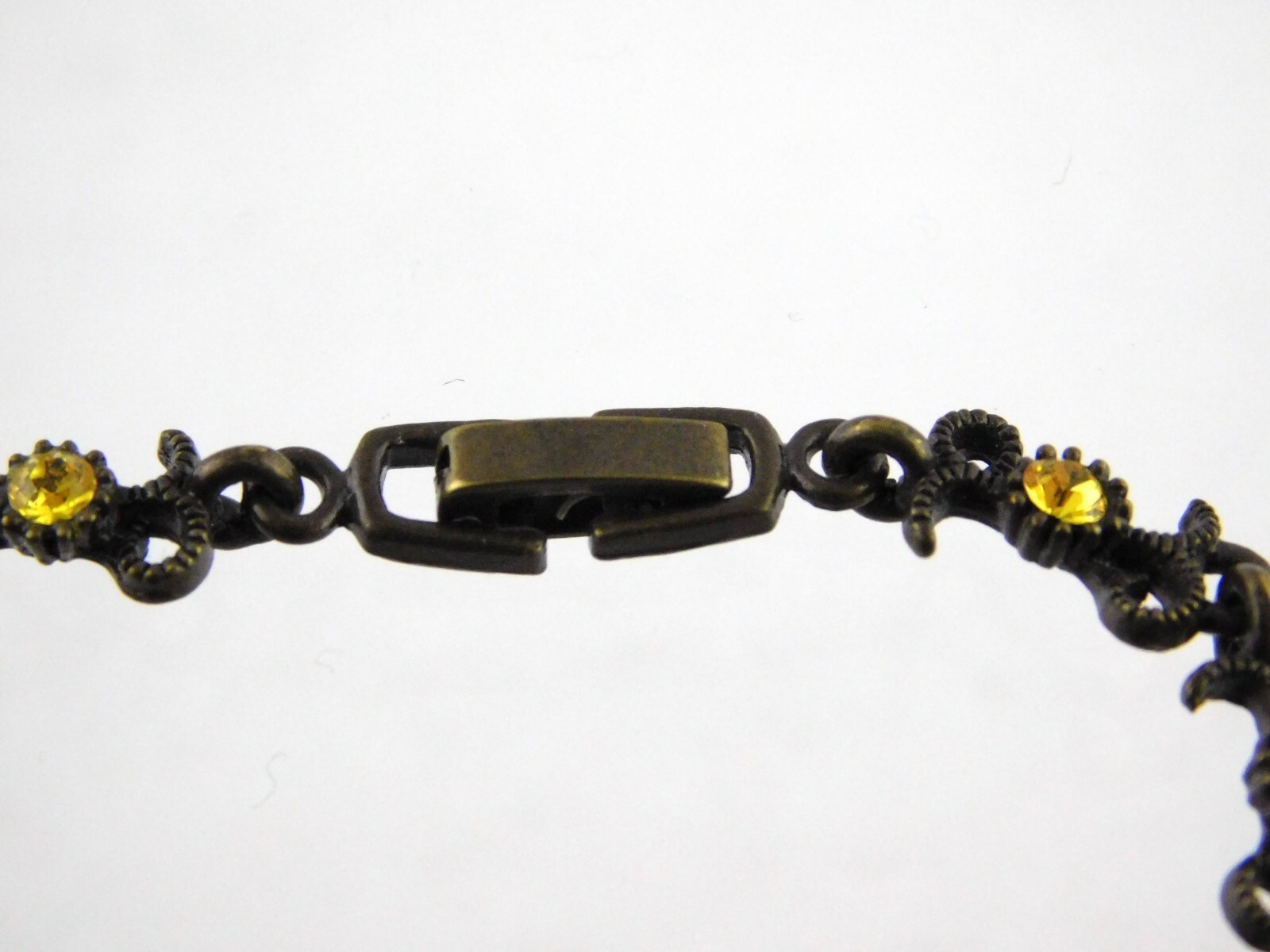 Vintage Bronze Tone and Rhinestone Bracelet Snap Clasp Floral Design Unbranded