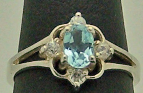 SWEET DAINTY ESTATE BLUE TOPAZ & WHITE STONE STERLING SILVER RING, SIZE 5