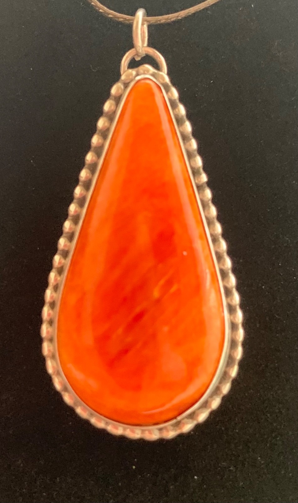 SW Sterling Silver Spiny Oyster Shell Pendant, Large Teardrop Cabochon Signed AC