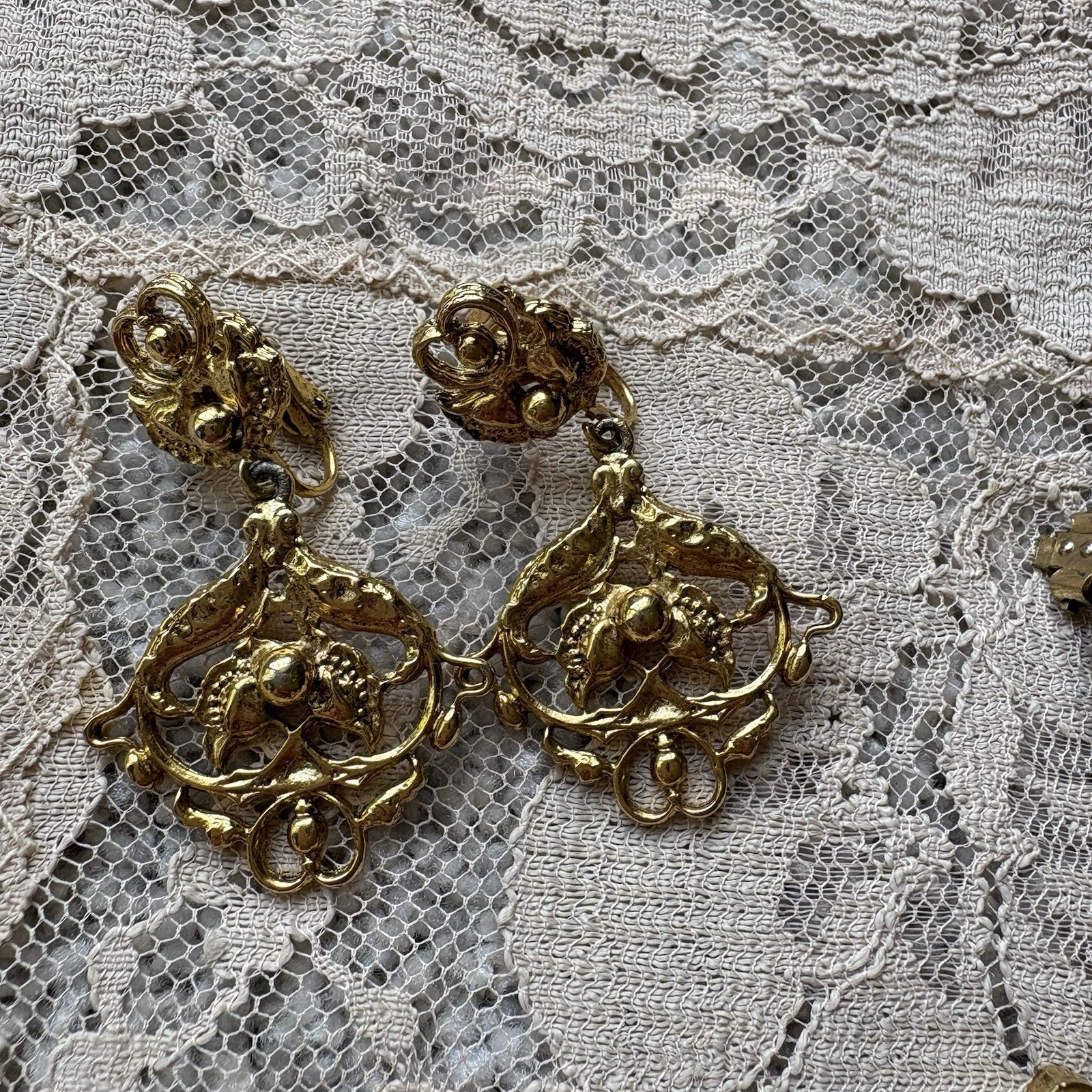 11 Clip Vintage Gold Tone Costume Earrings Statement Dangle | Drop | Hoop