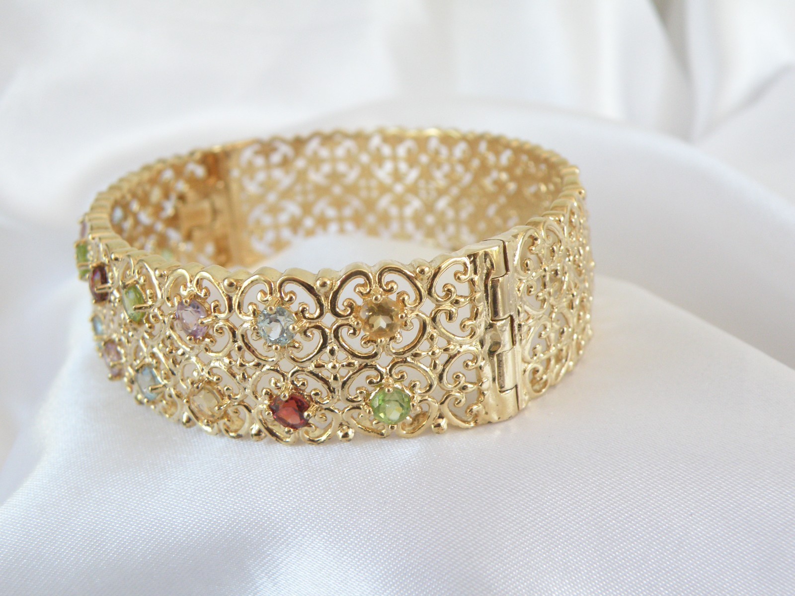 Sterling Silver 925 Gold on Natural Gemstone Statement Bracelet