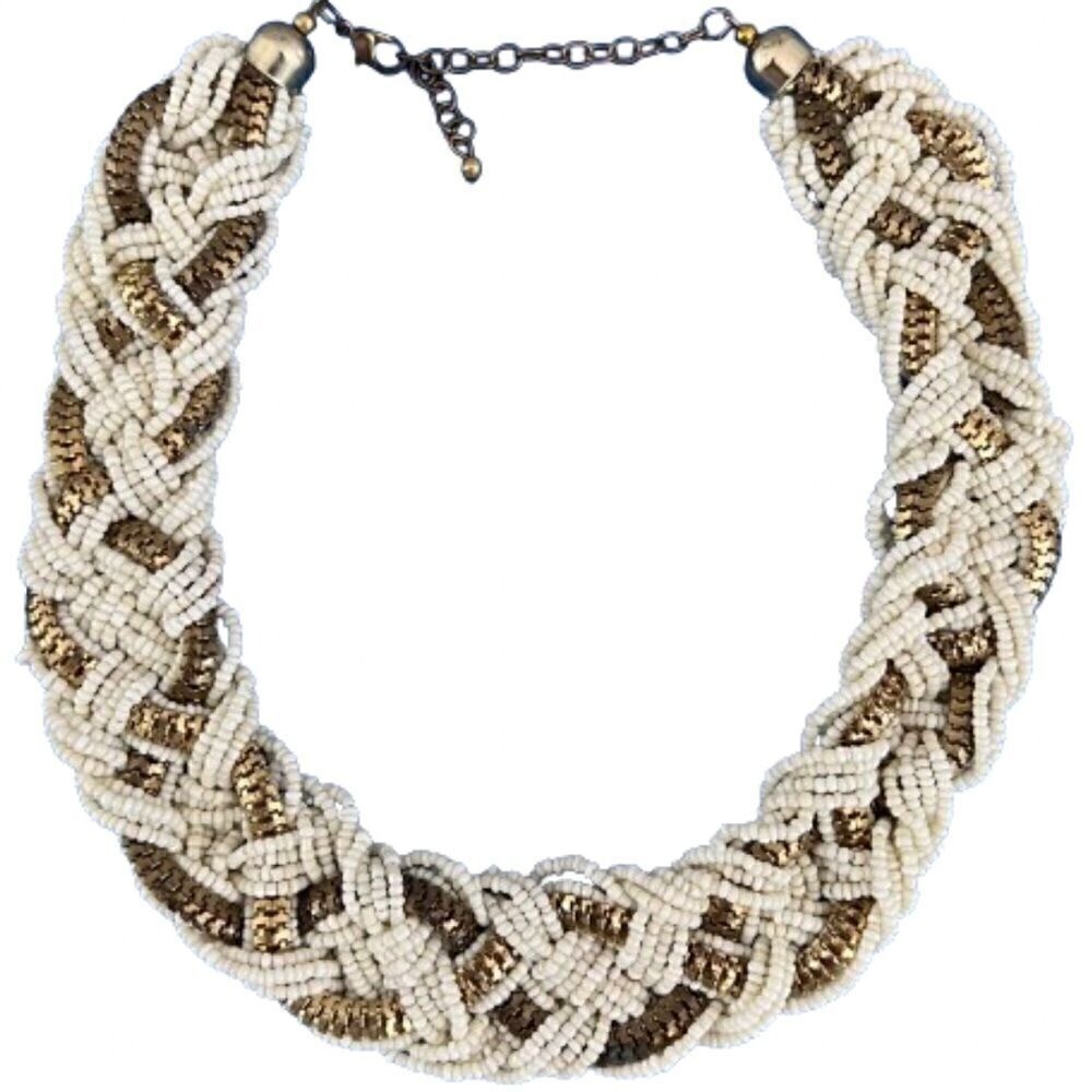 Vintage Ivory and gold beaded rope statement necklace/choker