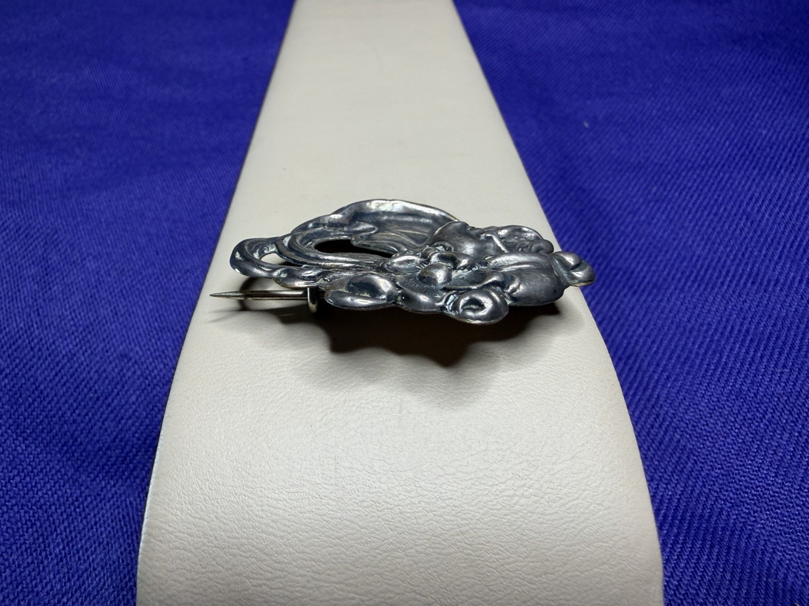 Antique Art Nouveau Sterling Top Lady Portrait Brooch Pin Floral Hair