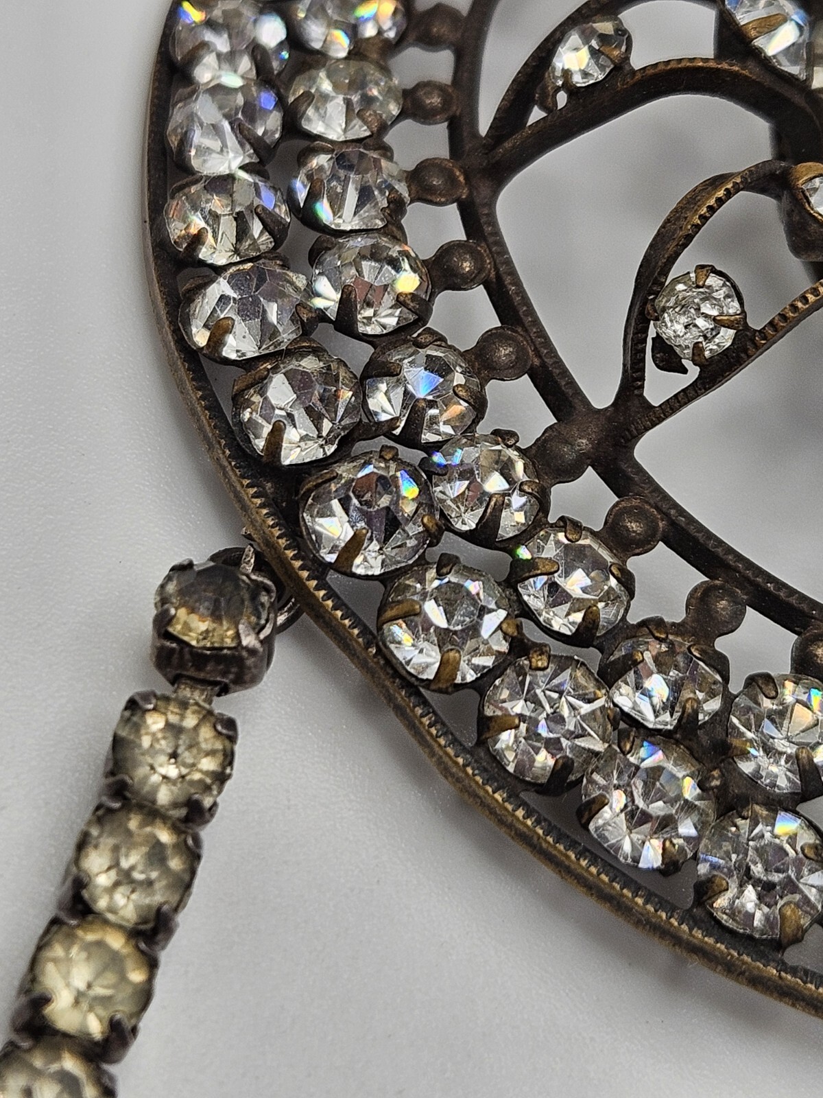As Is Vintage Silver Tone Clear Rhinestones Ornate Pendant Collar Necklace
