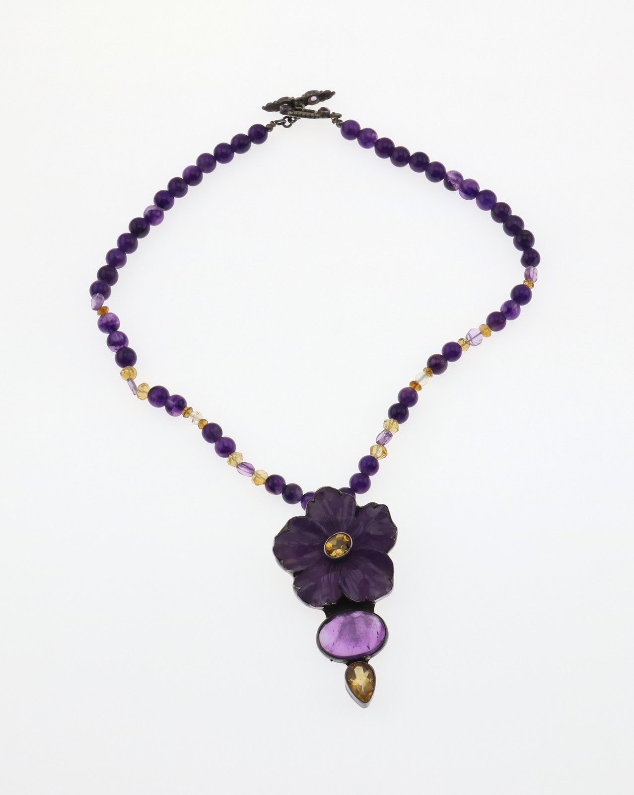 Amy Kahn Russell Sterling Silver Amethyst Citrine Flower Necklace