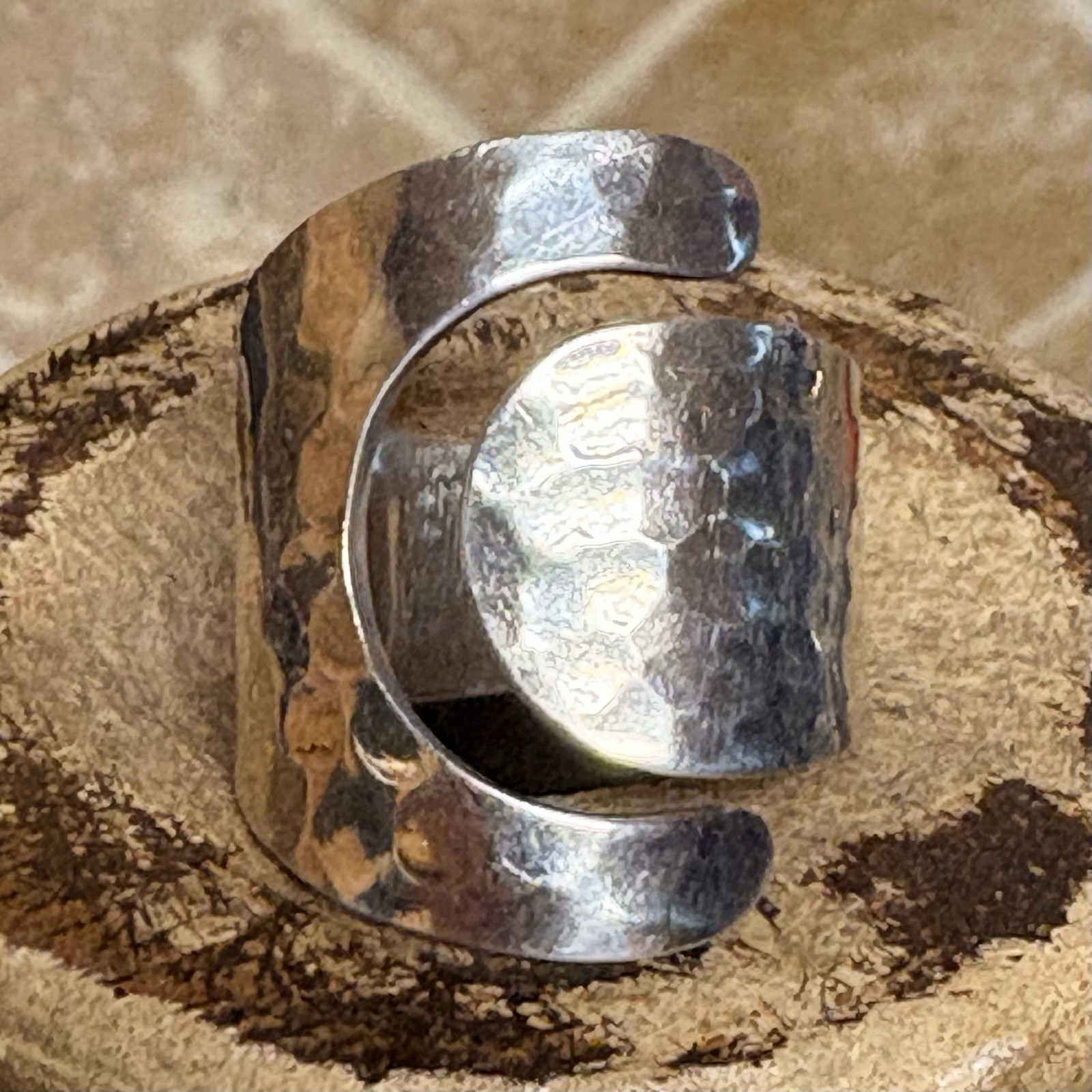 Dominique Dinouart Ring Size 10 Sterling Silver Hammered Modernist Style Vintage