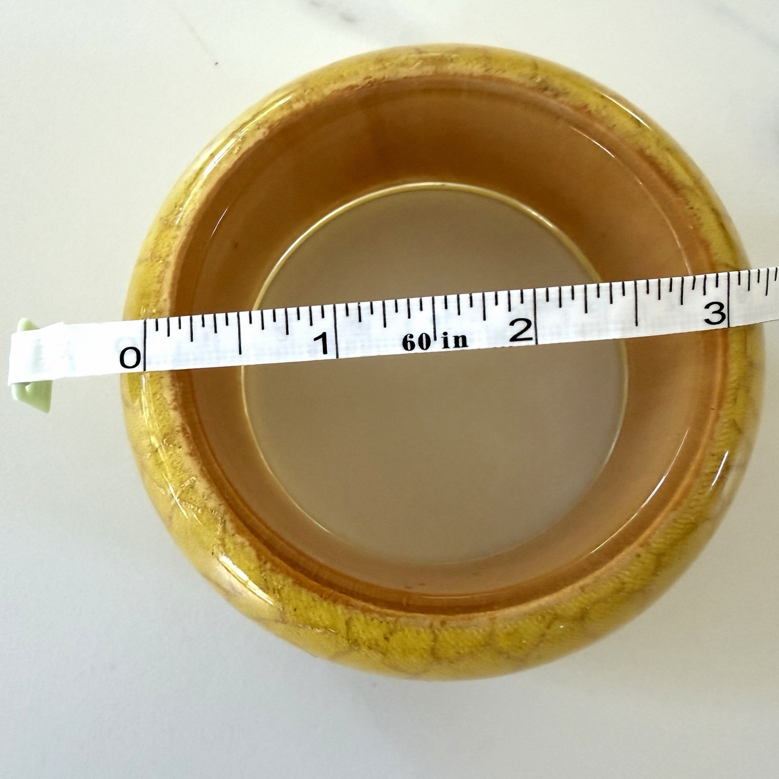 Vintage Yellow Crackle Glaze Bangle Bracelet Wide Ceramic Encased Wood Boho