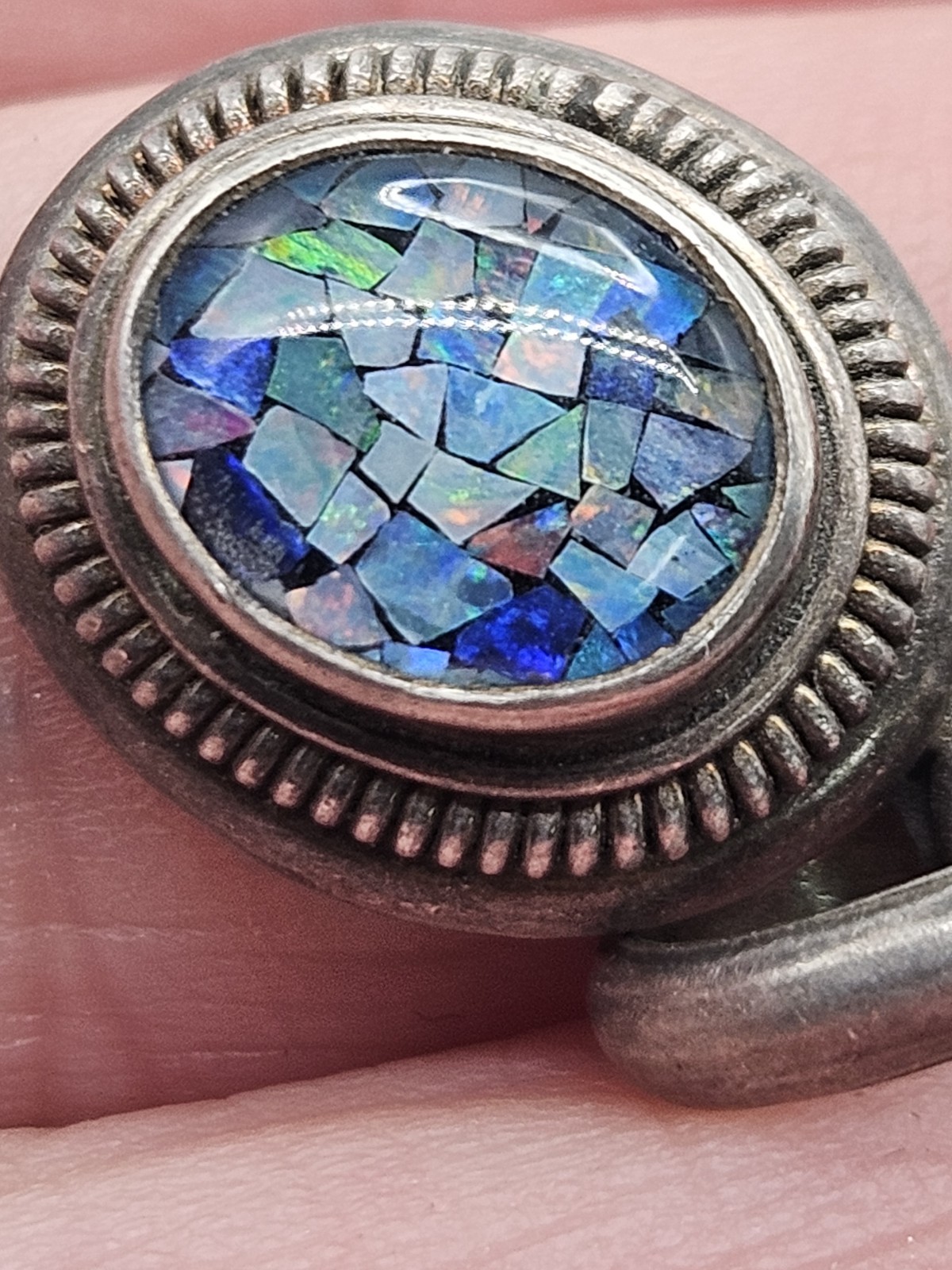 Vintage Sterling Silver Mosaic Opal Inlay Pendant
