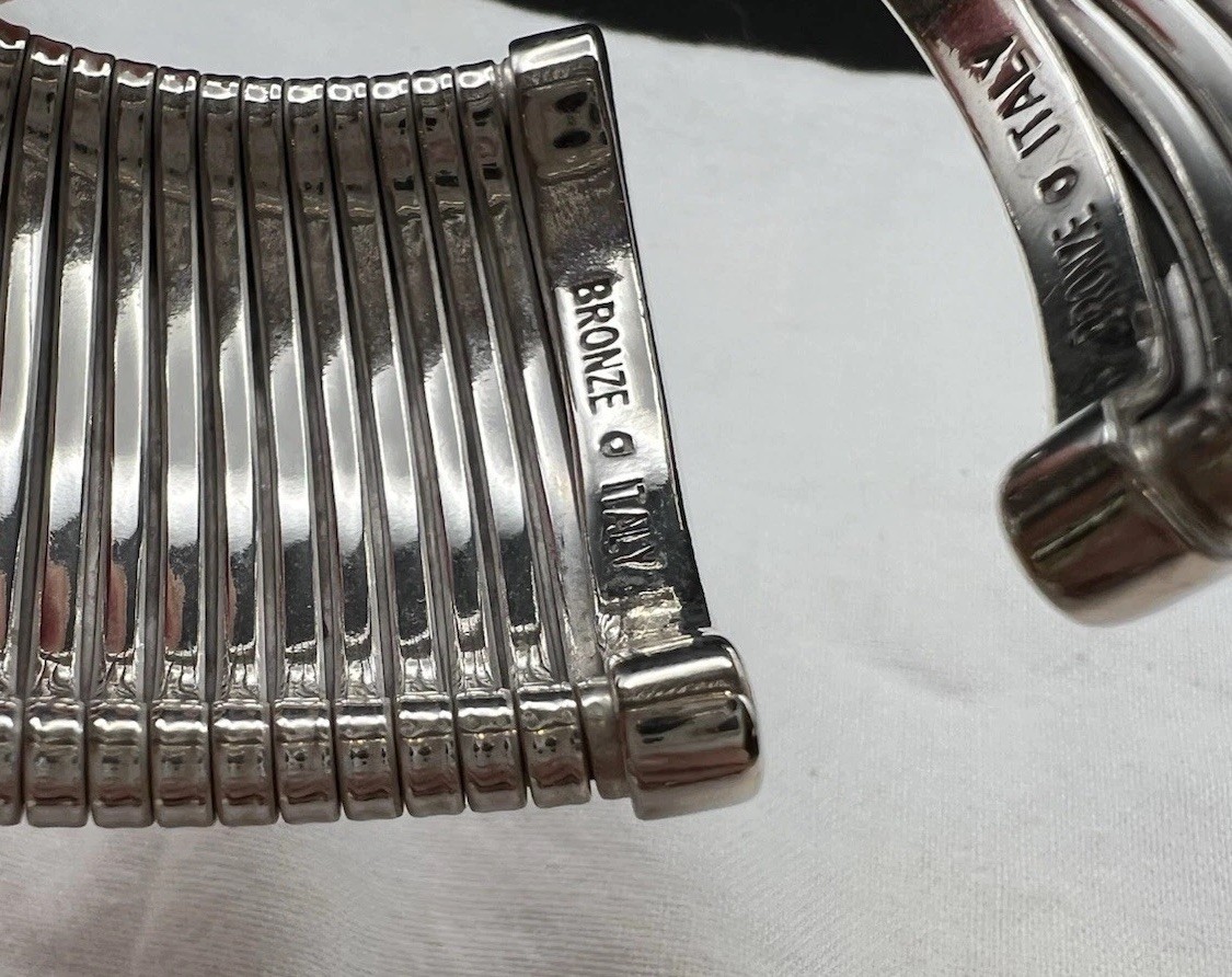 Vintage Modernist Heavy Bronze Italian Silver-tone Wide Cuff Bracelet