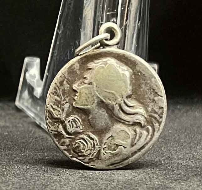 France circa 1920 antique Art Nouveau Beautiful Lady design charm medal pendant