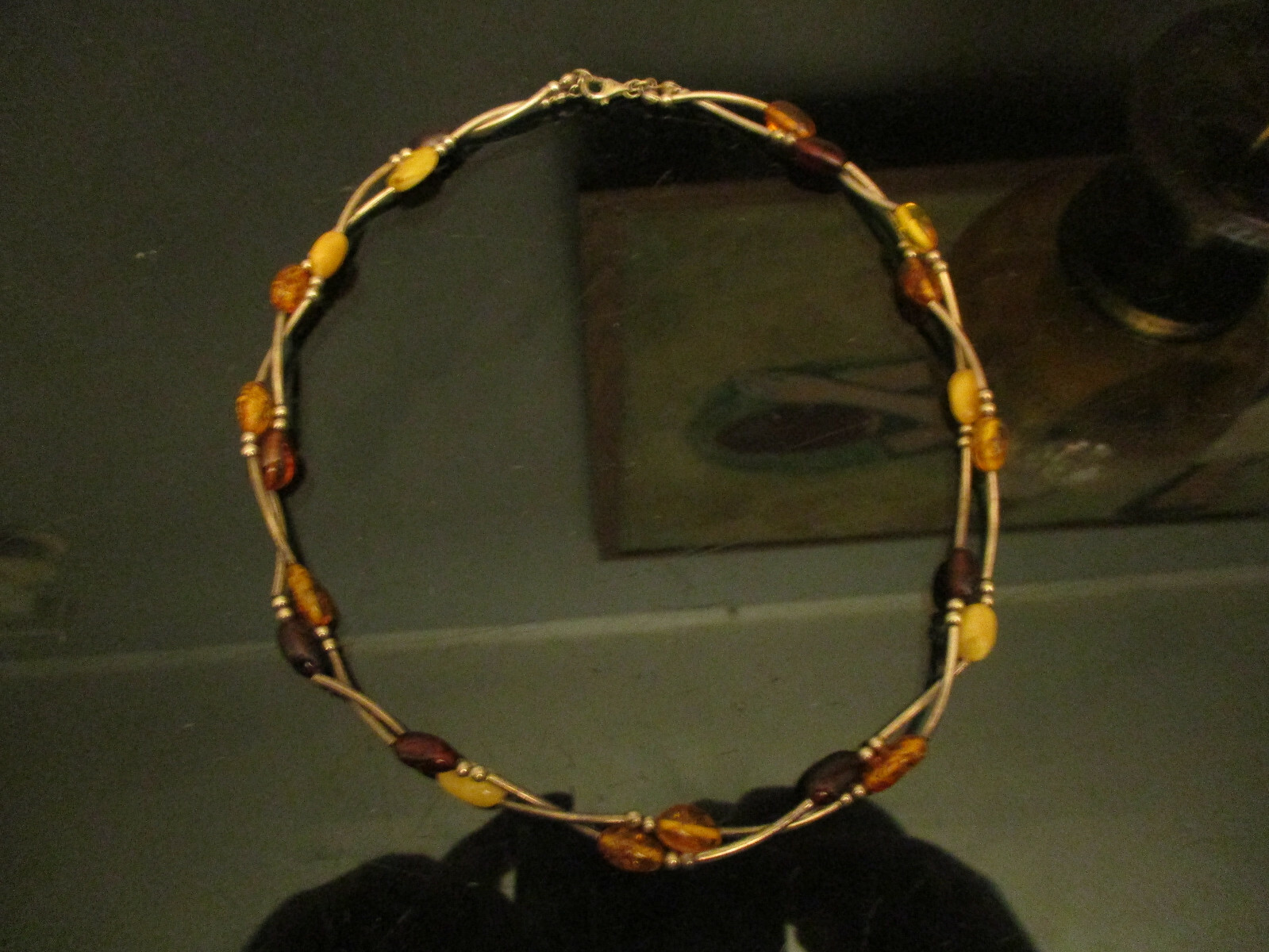 Modern Sterling Silver Multicolor Amber Twisted 2 Strand 18″ Necklace Signed AP