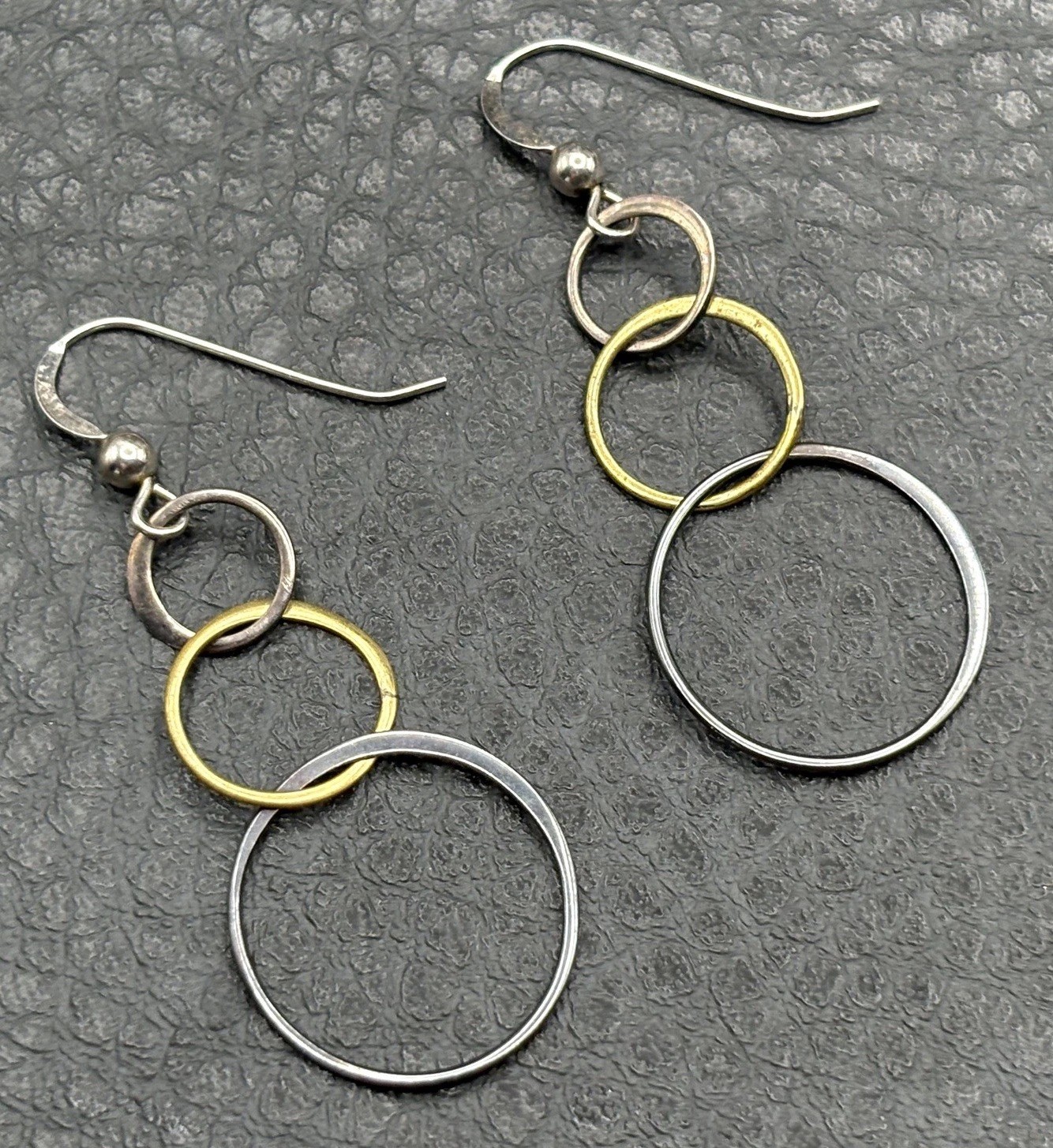 Sterling Silver Mixed Metal Try Color Interlocking Circle Dangle Drop Earrings