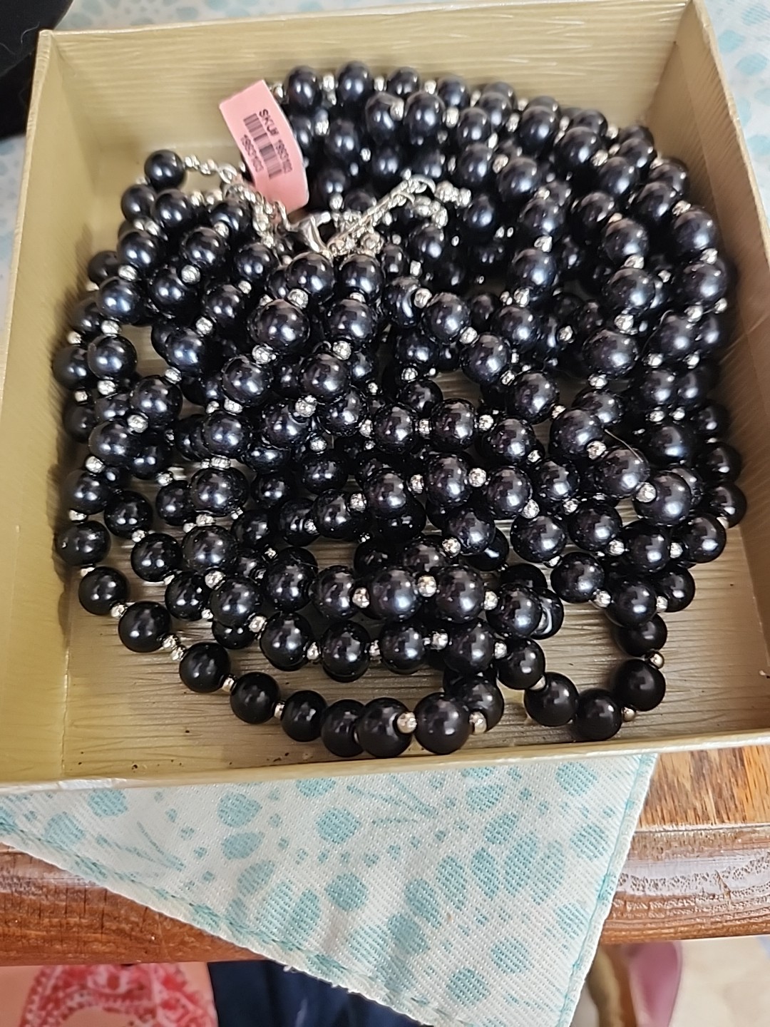 NWT JTV BLACK ONYX MULTI STRAND Long Beaded Necklacew Silver Spacers Statement
