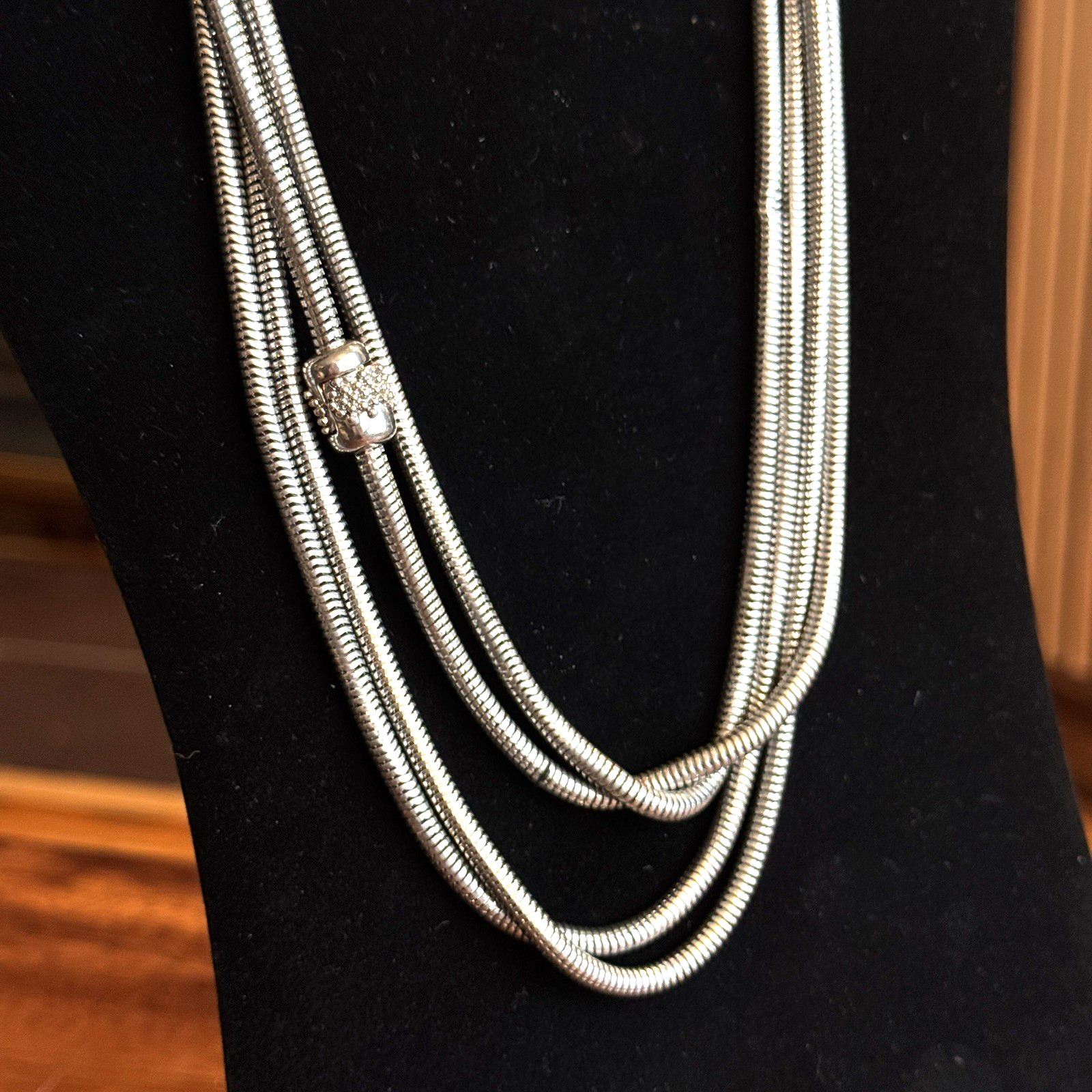Extra Long 90” Snake Chain Wrap Necklace Multi Strand Magnetic Clasp Silvertone