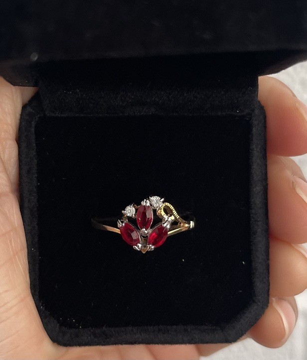 14k GE Gold Filled Red & Clear Stone Ring