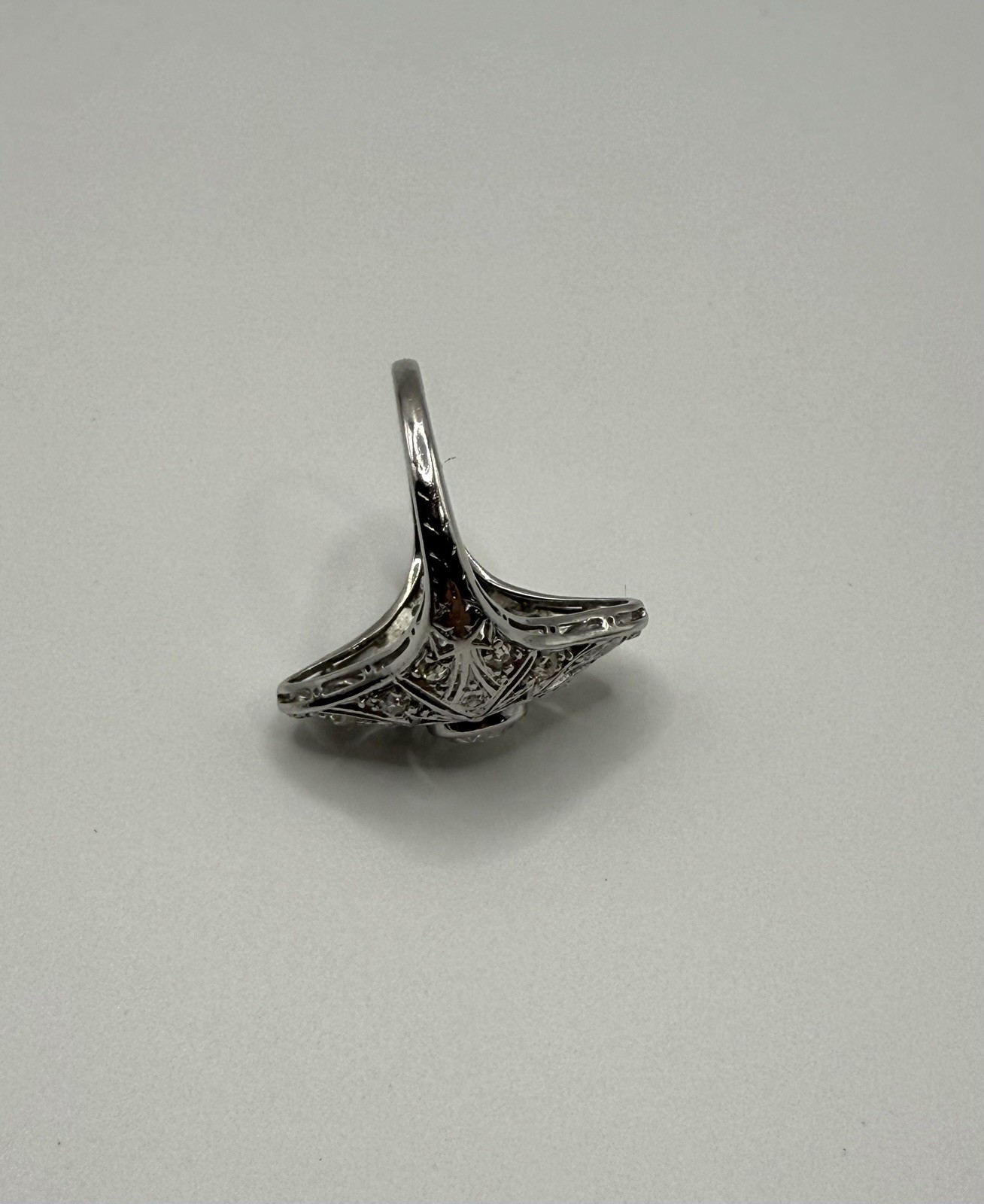 Antique Art Deco Edwardian Platinum & Diamond Ring – Filigree Old European Cut