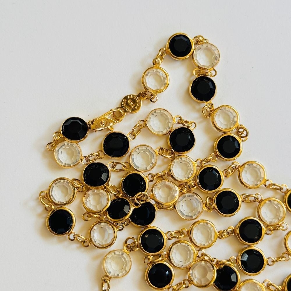 VTG Regal Open Bezel Austrian Crystal USA Necklace gold plated strand High end