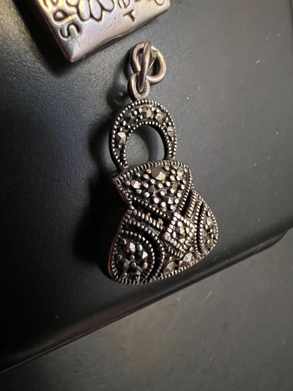 Sterling Silver Lot 2 Pendant Marcasite Purse and Seeds