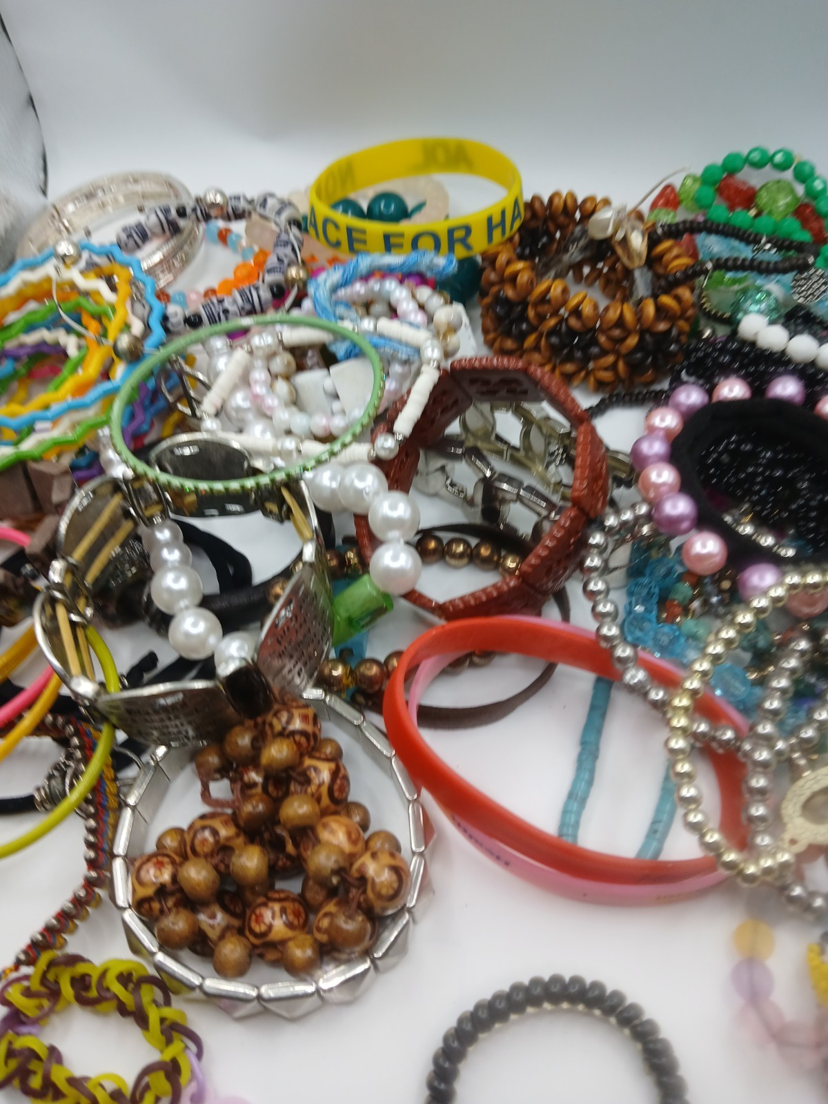 Stretch Bracelet Bulk Lot Rubber Silver Toned Colorful Assorted Jewelry Wearable