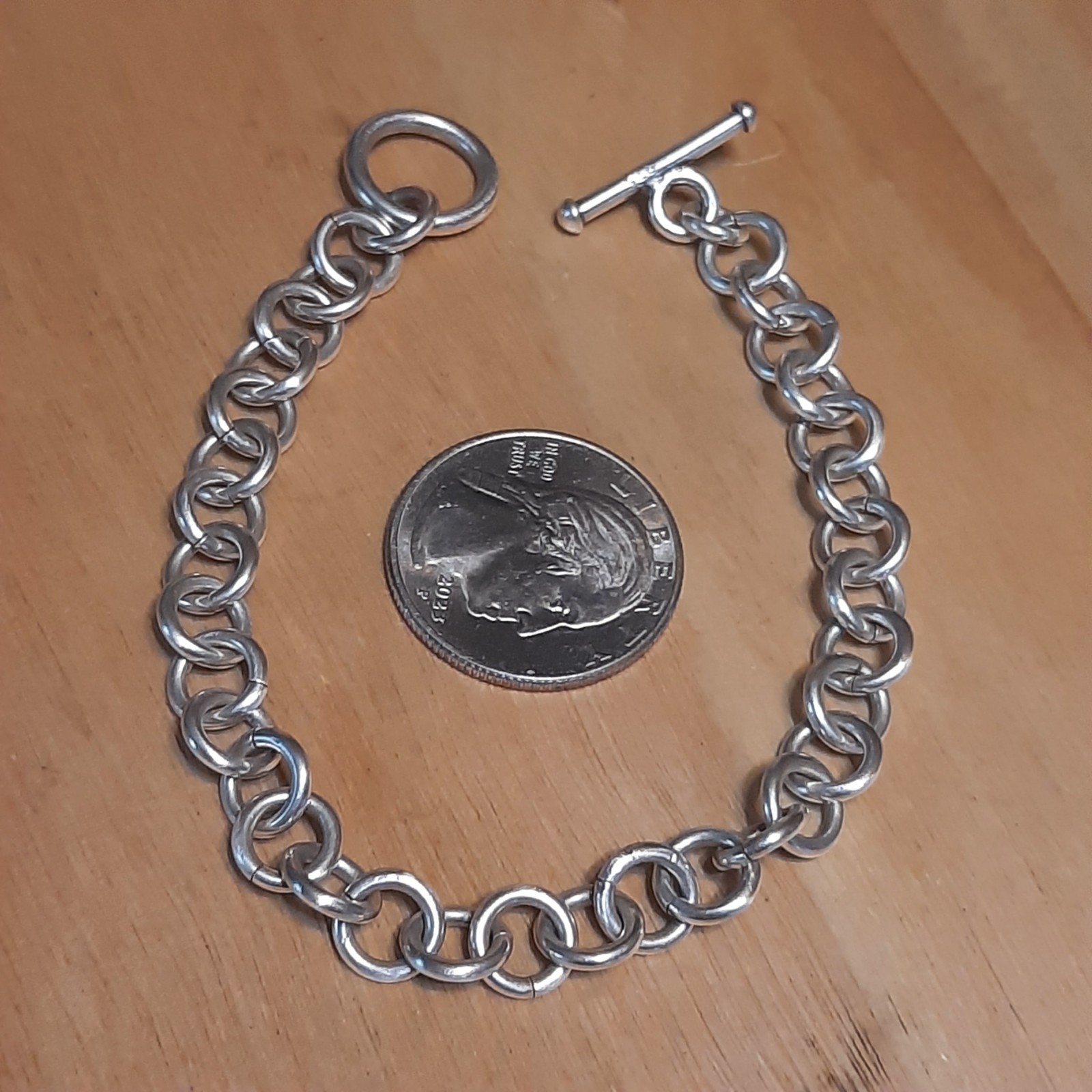 Vintage Sterling Silver Rolo Toggle Bracelet 925 17g Thick 7.5in Unisex A15