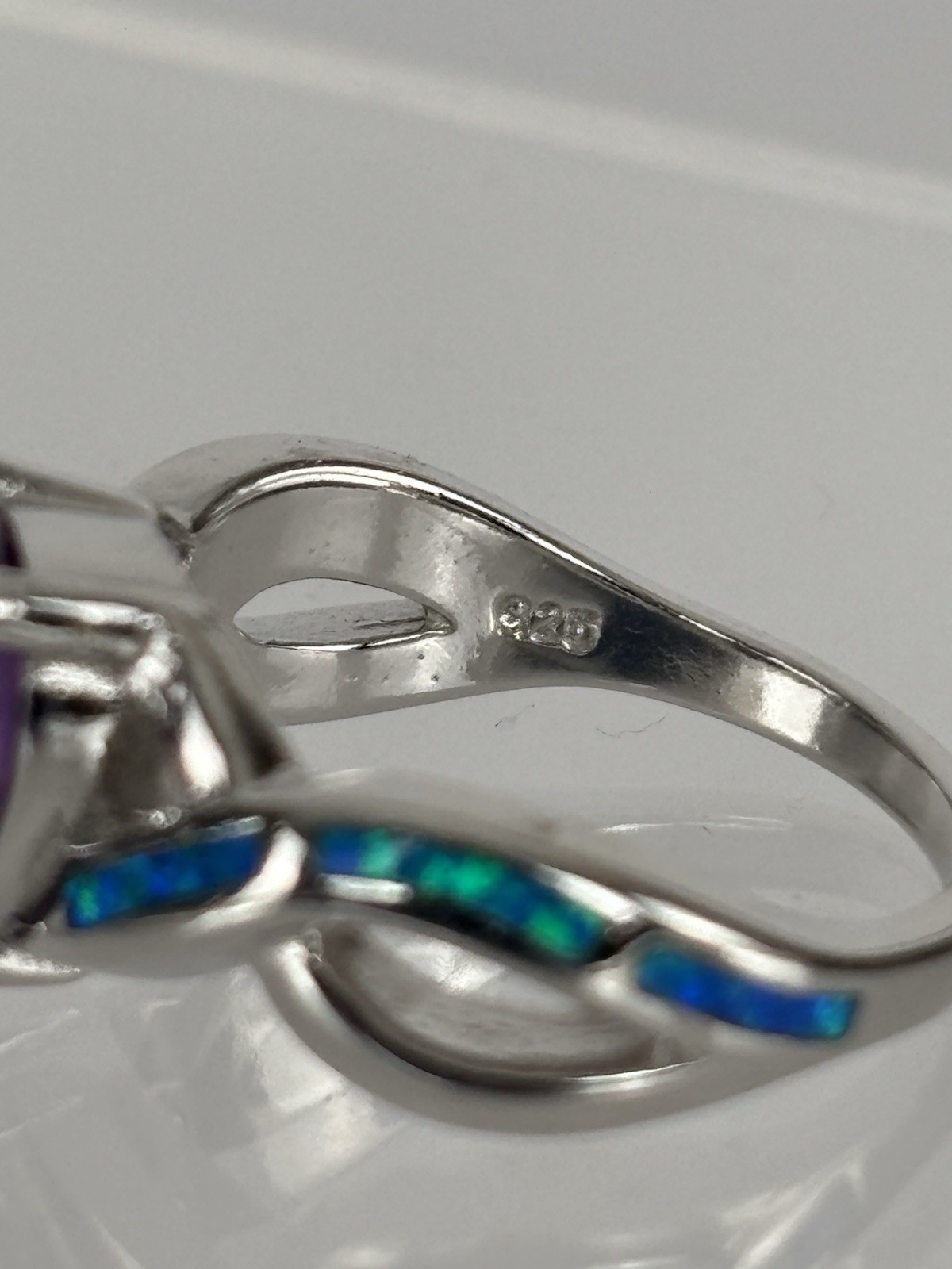 Sterling Silver Teardrop Amethyst & Blue Opal Set Ring Size 8
