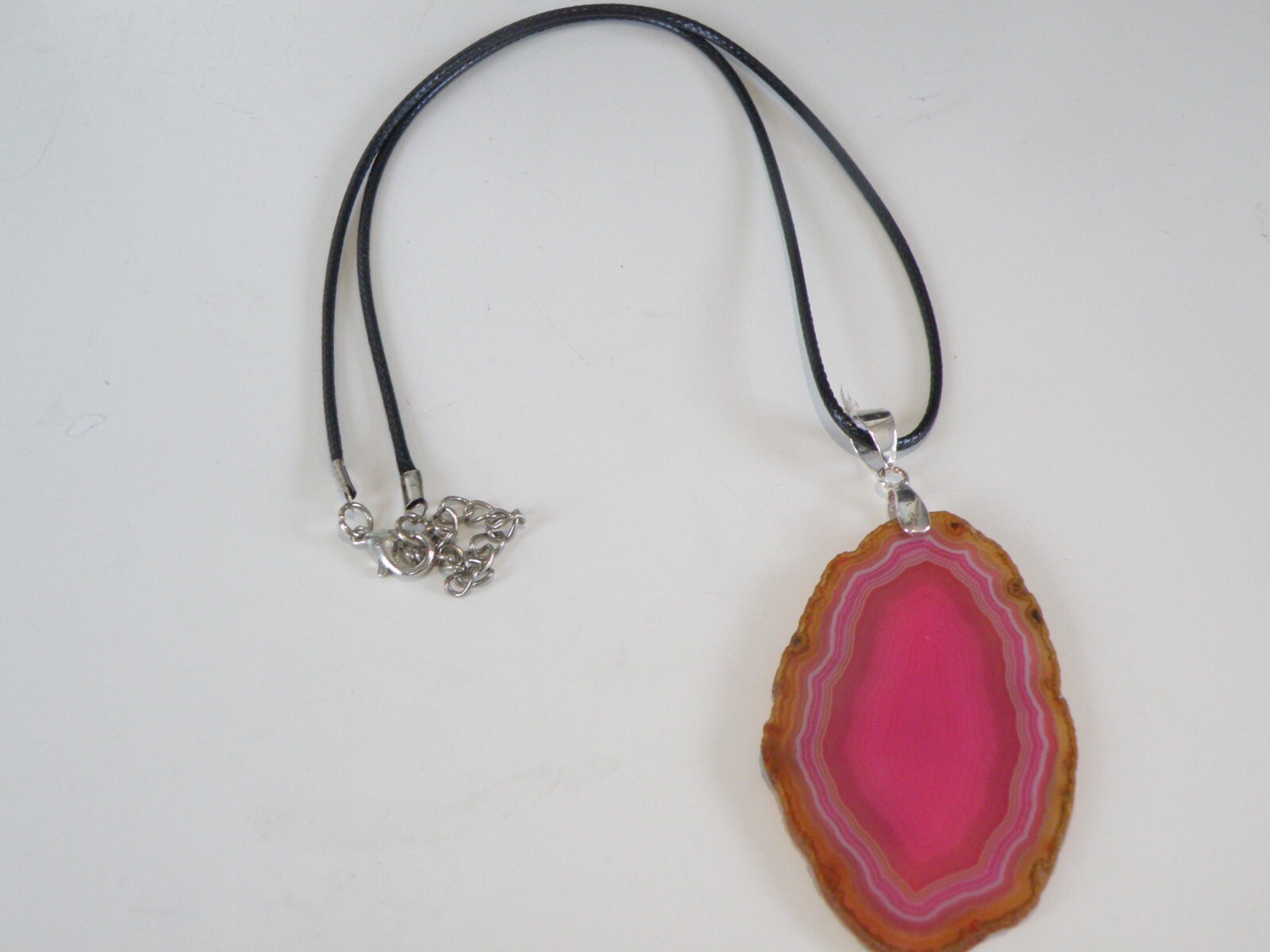 Huge Sterling Silver 925 Pink Geode Crystal Slab Vintage Pendant Necklace