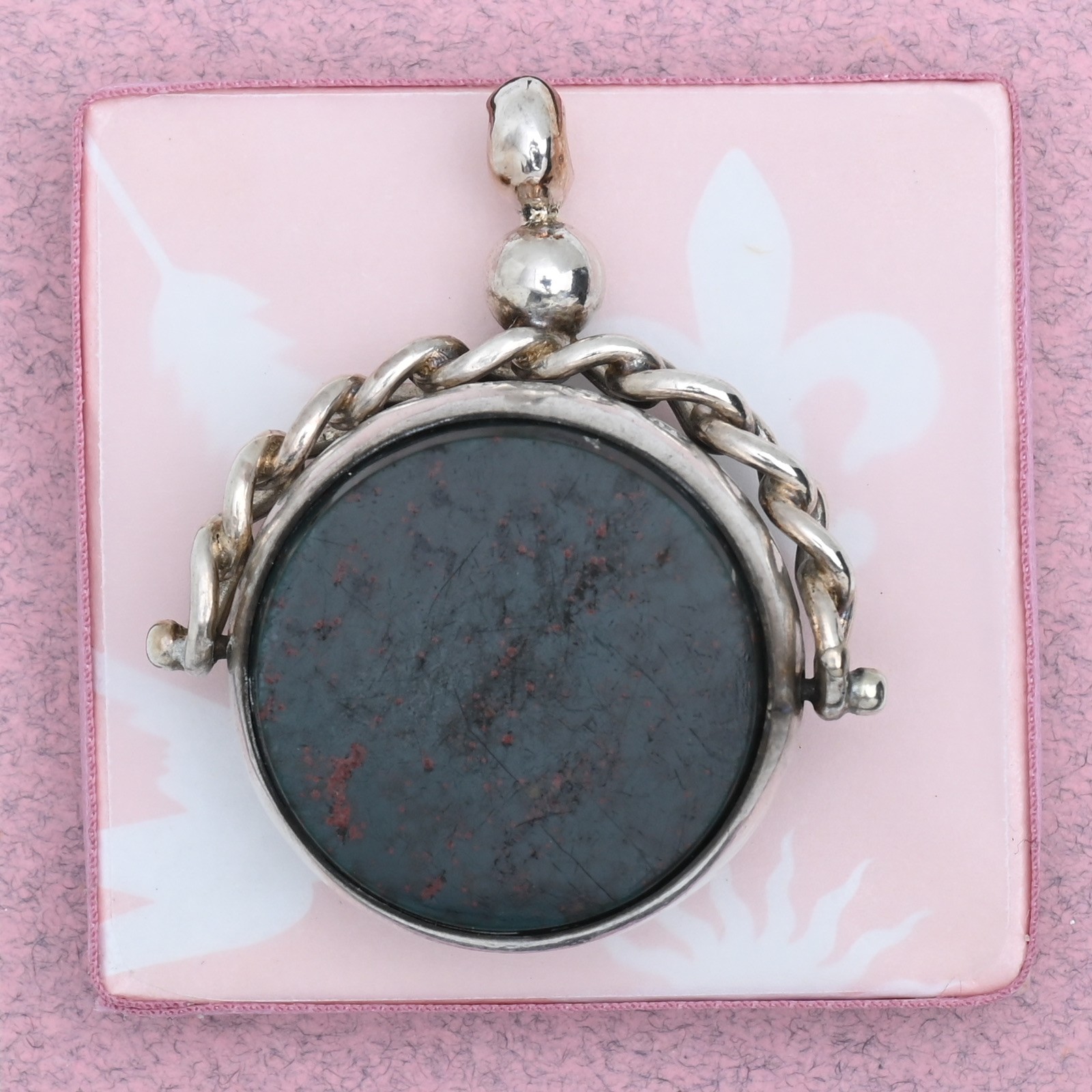 Antique Victorian Spinner Bloodstone Carnelian Sterling Silver Fob Charm Pendant