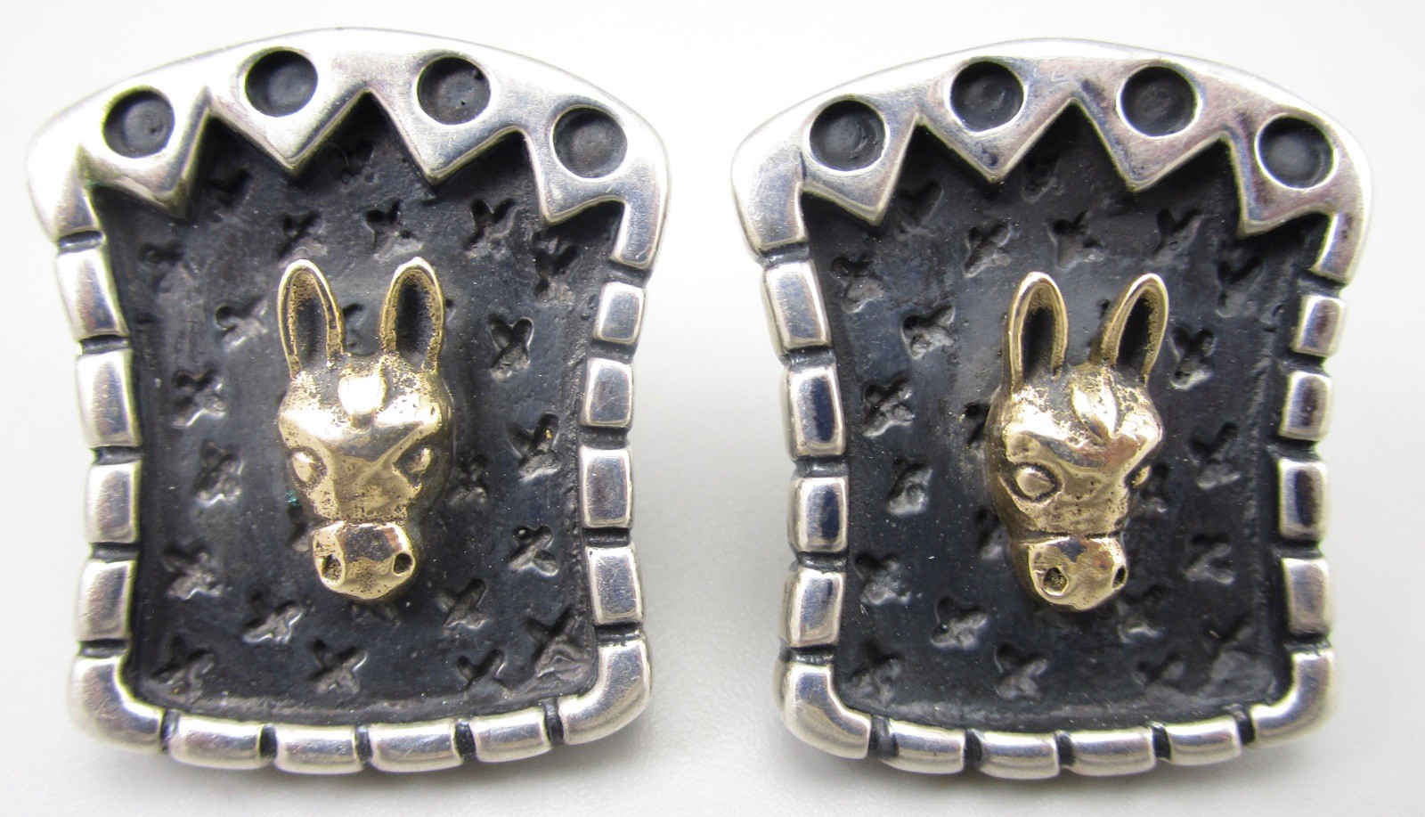 WHIMSICAL DIAN MALOUF STERLING 14K DONKEY HEAD CLIP ON EARRINGS 26G