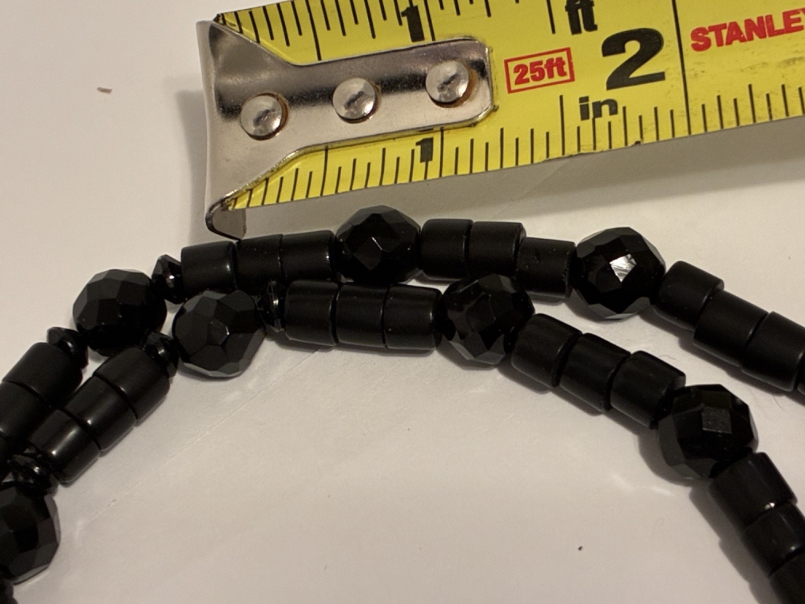 VTG Necklace 34″ Faceted Black Crystal Beads and W. African Trade Dondon Sole