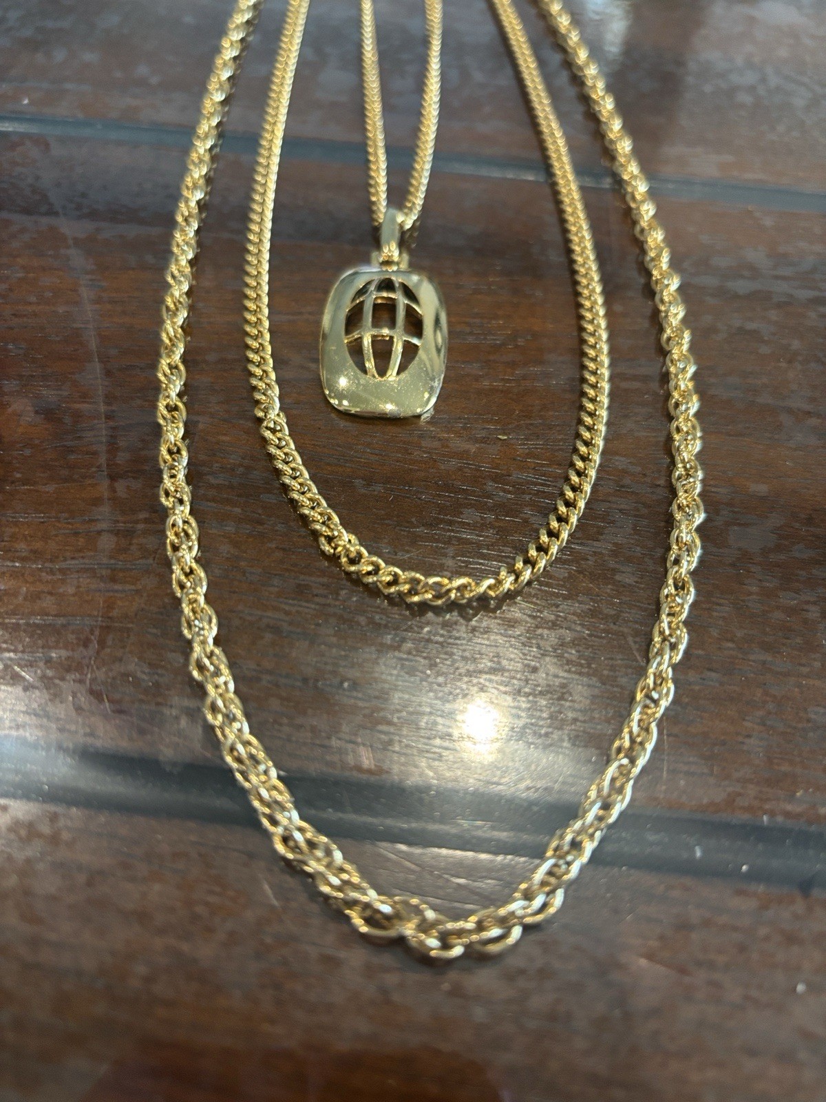 Vintage Three Tier Necklace With Small Medallion Woman’s