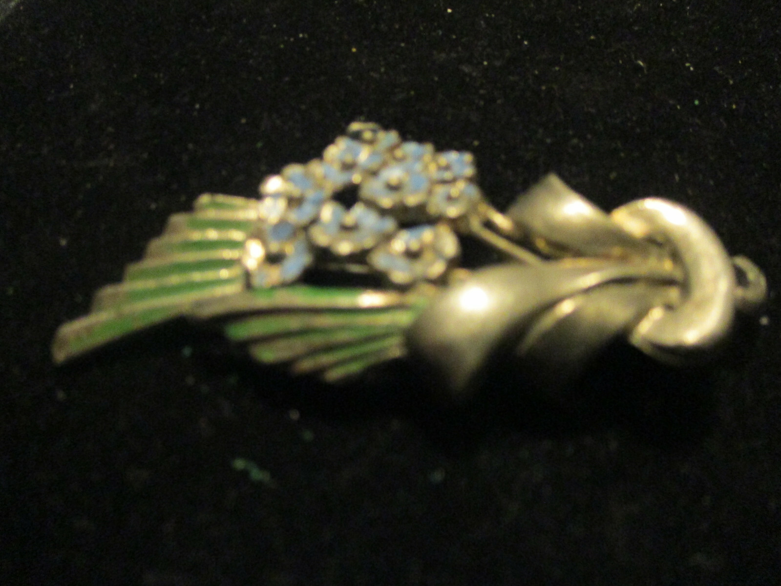 Vintage Estate Antique Pot Metal Enamel Forget me not Spray of Flowers Brooch