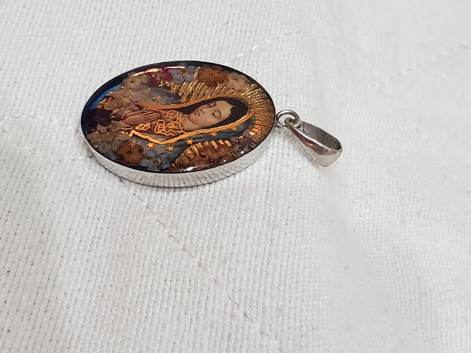 Vintage Mexico Our Lady Of Guadalupe Pendant 925 Sterling Silver ATI