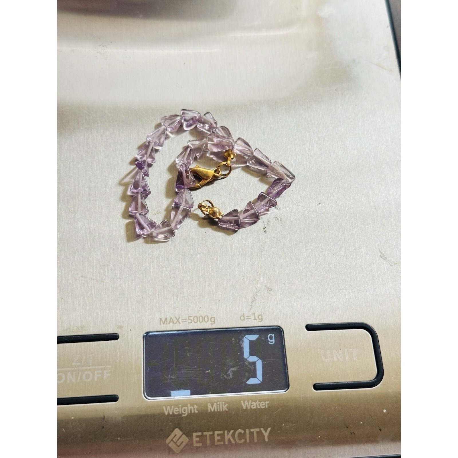 Purple Amethyst Beaded Bracelet 7.5″ Beaded VTG Triangle Beads Authentic Natural